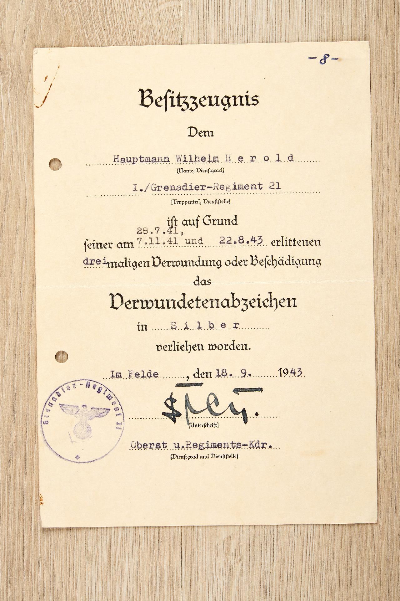 Ritterkreuz : Dokumentennachlass des Ritterkreuzträgers Hauptmanns Wilhelm Herold, Kommandeur I... - Bild 7 aus 20