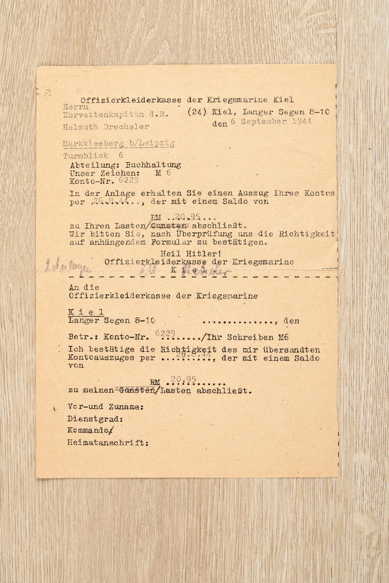 Kriegsmarine : Auszeichnungs- und Dokumentennachlass des Korvettenkapitäns Helmut Drechsler - Image 23 of 28