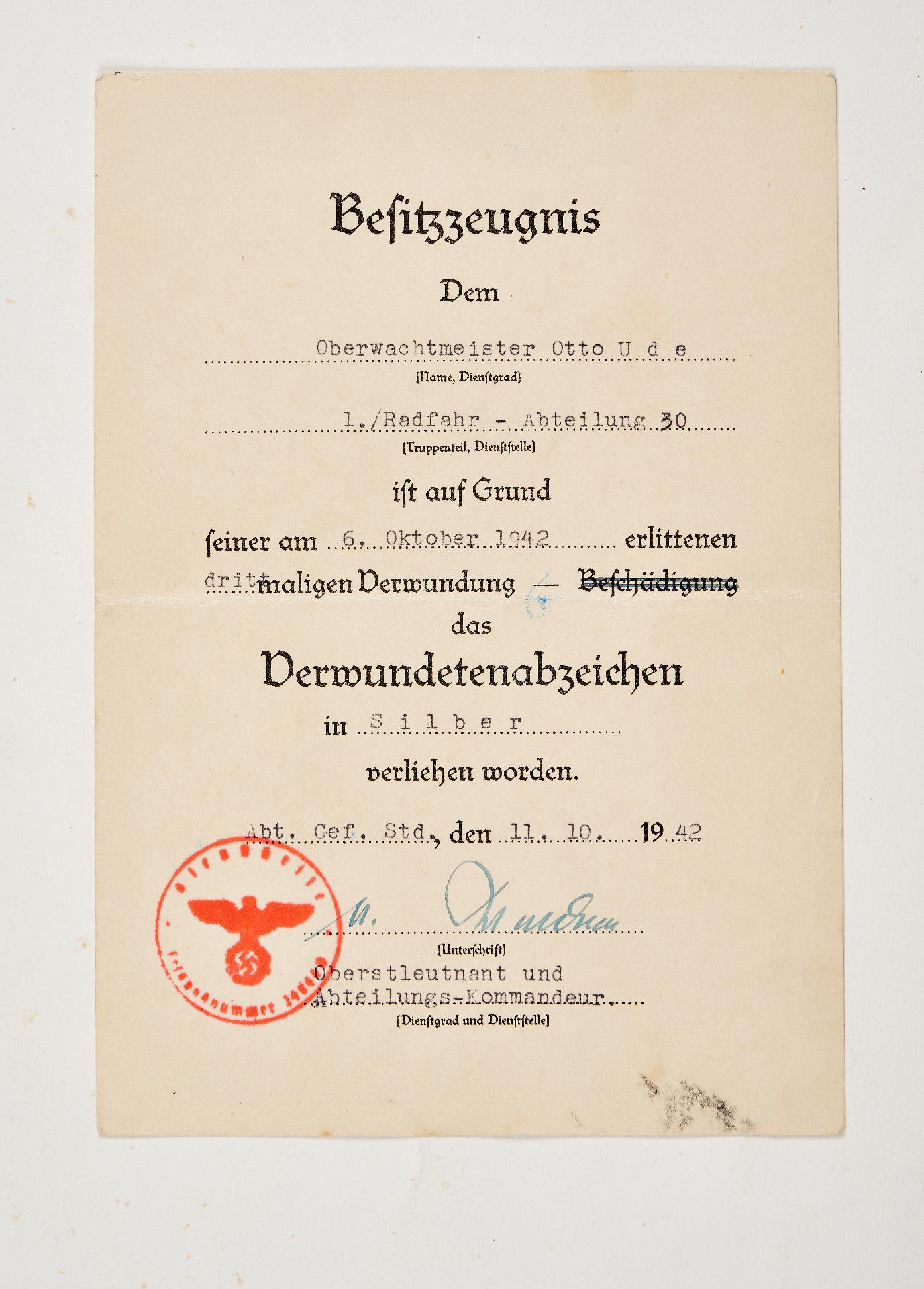 Knights Cross : Estate of the Knight's Cross bearer Oberwachtmeister (later Oberleutnant) Otto U... - Image 23 of 34