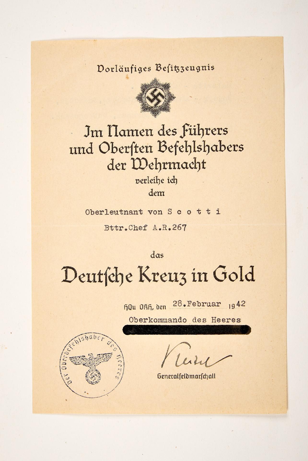 Artillerie : Estate of decorations and documents of First Lieutenant Hans Adolf von Scotti, Batt... - Image 8 of 23