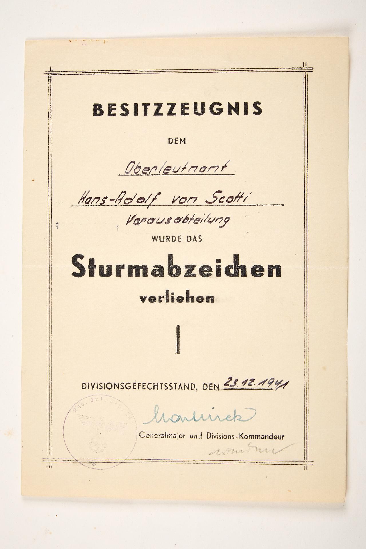 Artillerie : Estate of decorations and documents of First Lieutenant Hans Adolf von Scotti, Batt... - Image 15 of 23