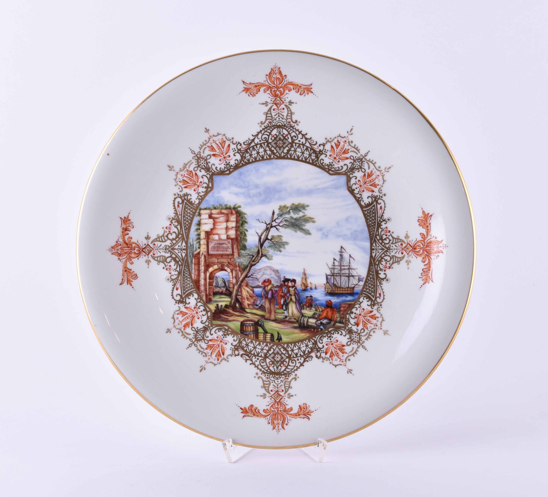 Pomp plate merchant shipping scene Meissen 