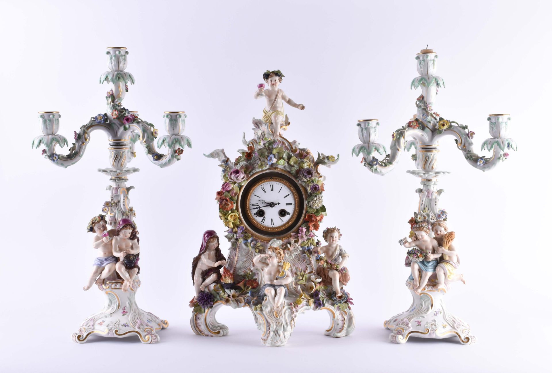 Meissen clock the seasons and pair of side plates circa 1860/80