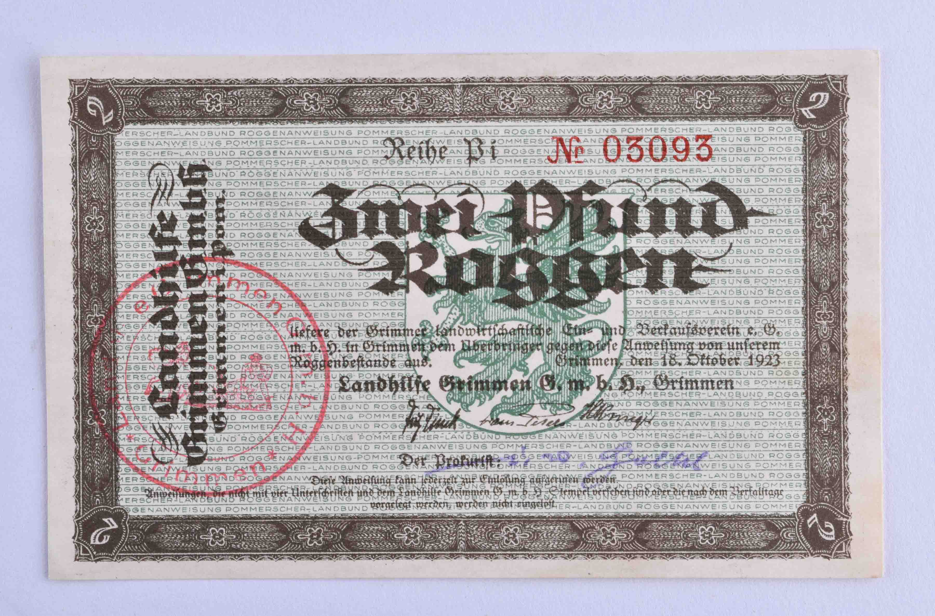 Value-stable emergency money Pomerania-Grimmen