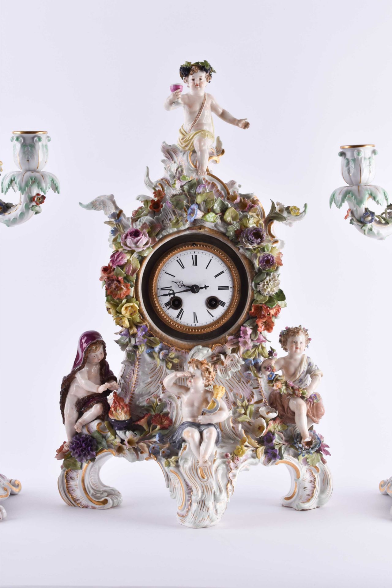 Meissen clock the seasons and pair of side plates circa 1860/80 - Image 8 of 14