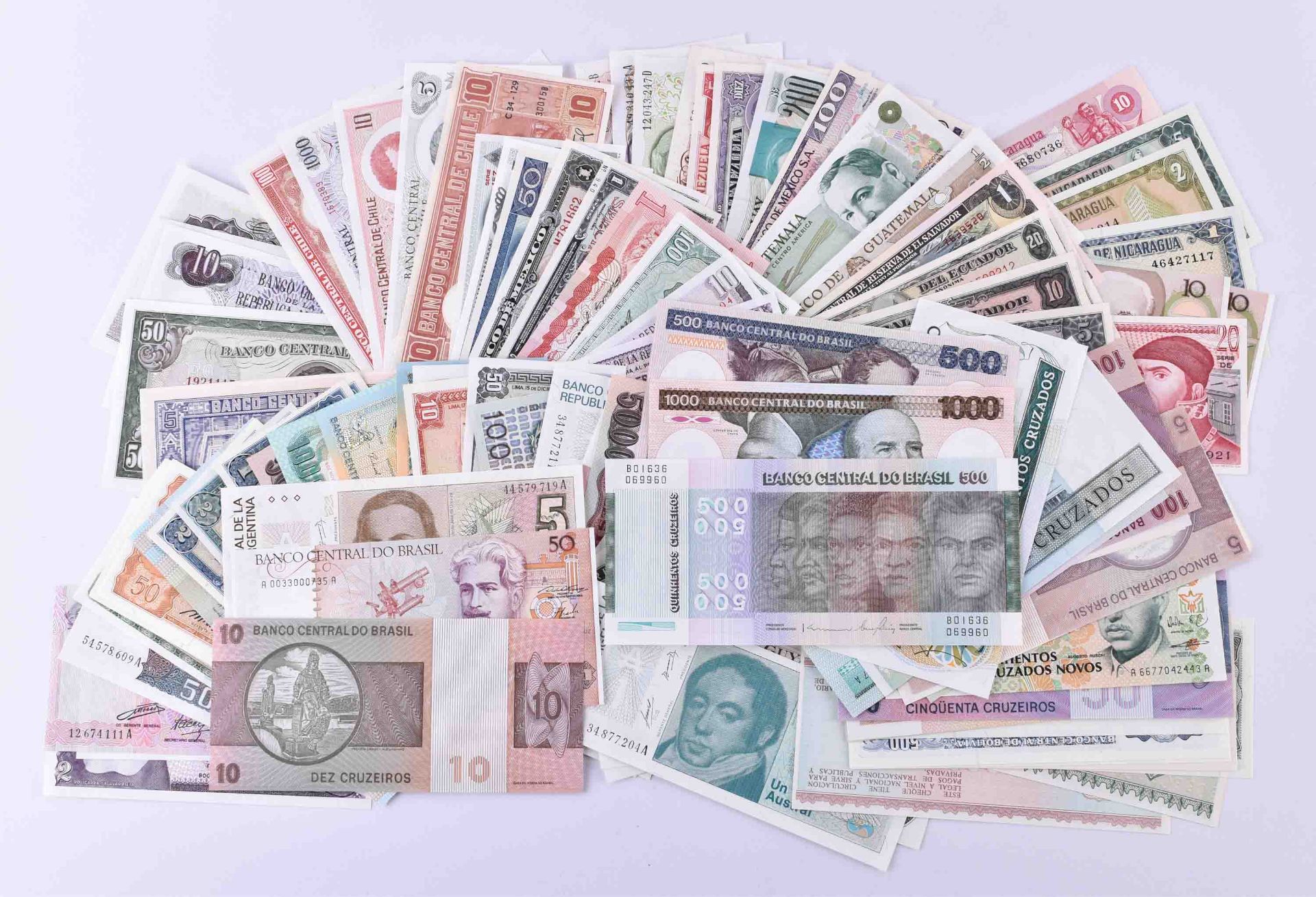 A group of banknotes South America