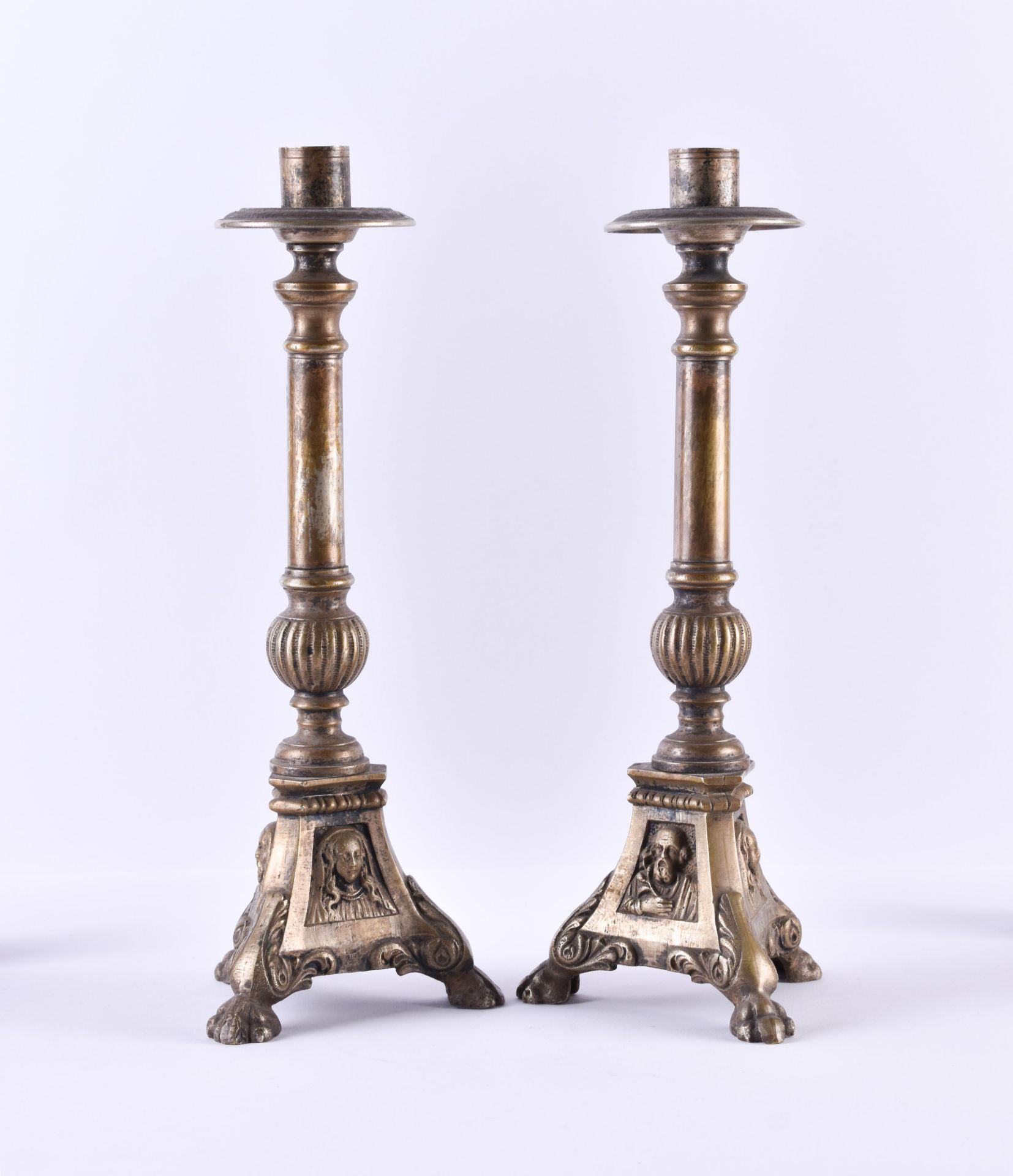 Pair of 19th century altar candlesticks - Image 2 of 3