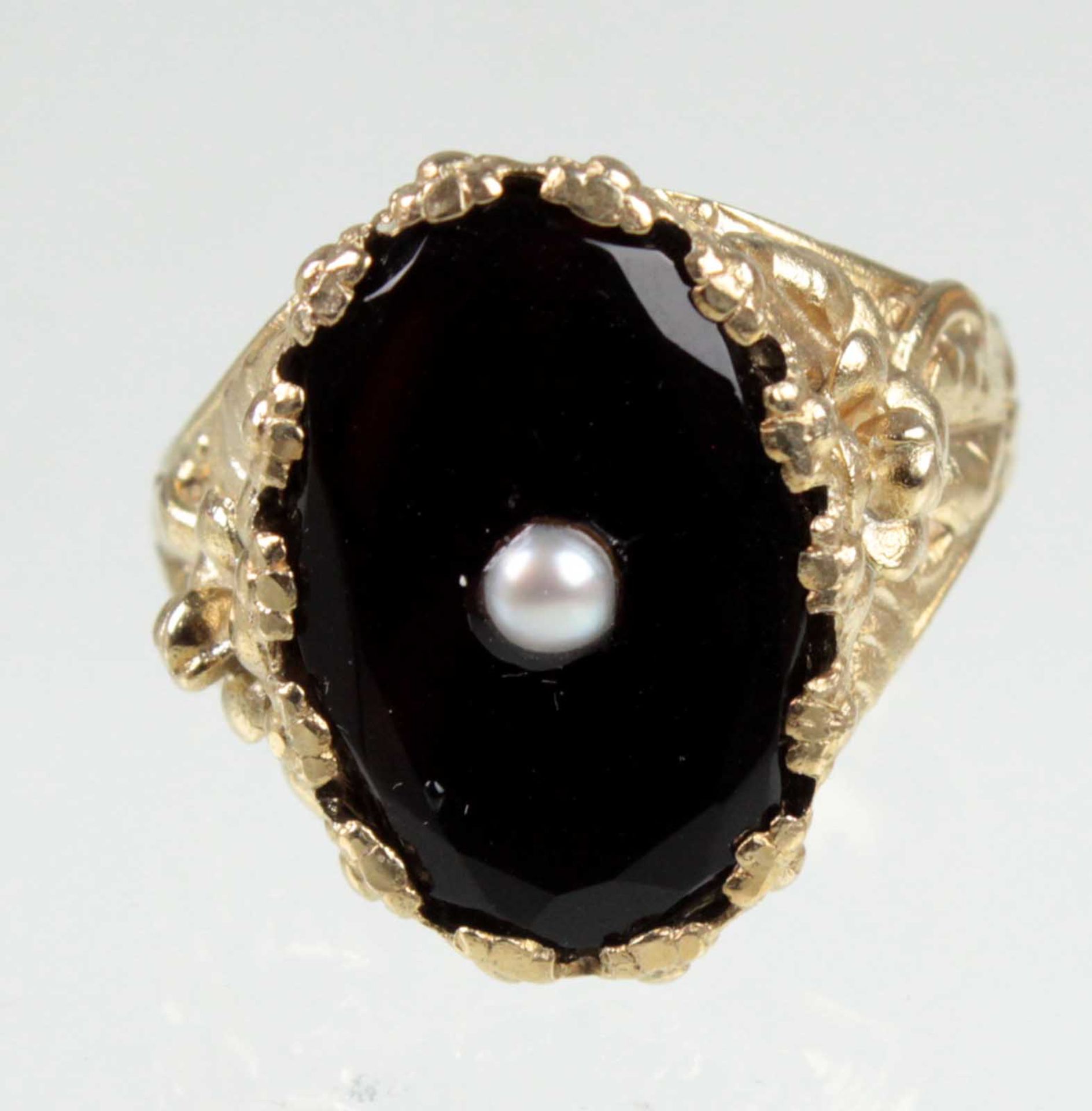 Onyx Ring mit Fluß-Perlchen - Bild 2 aus 2