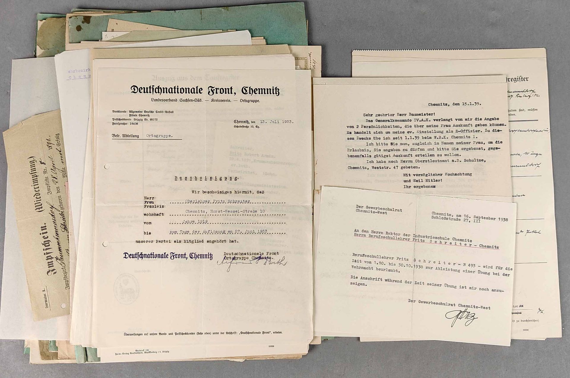 Dokumenten Nachlaß Major Schreiber Chemnitz 1919/40 - Bild 2 aus 2