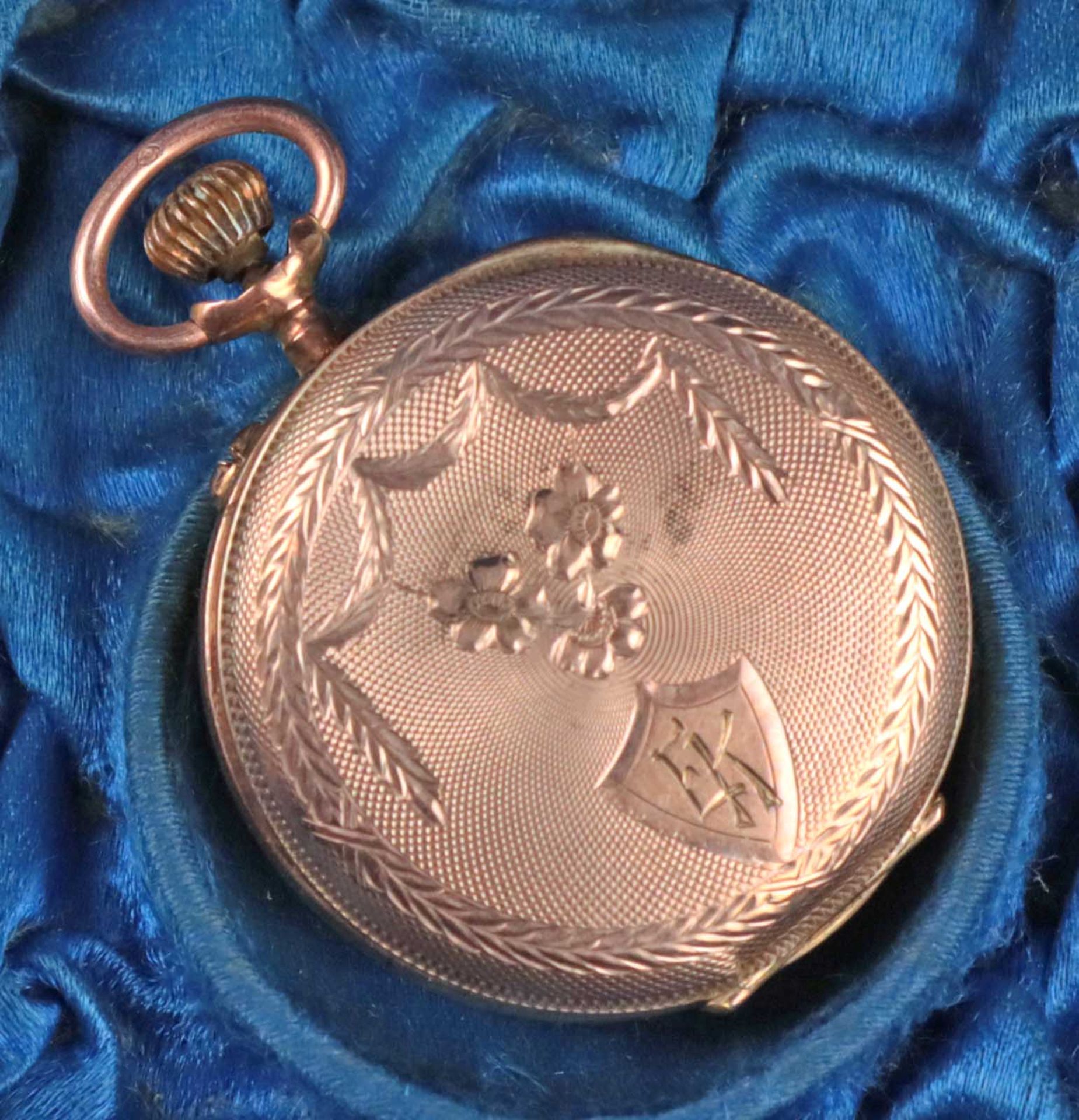 goldene Damen Taschenuhr mit Etui - Bild 2 aus 2