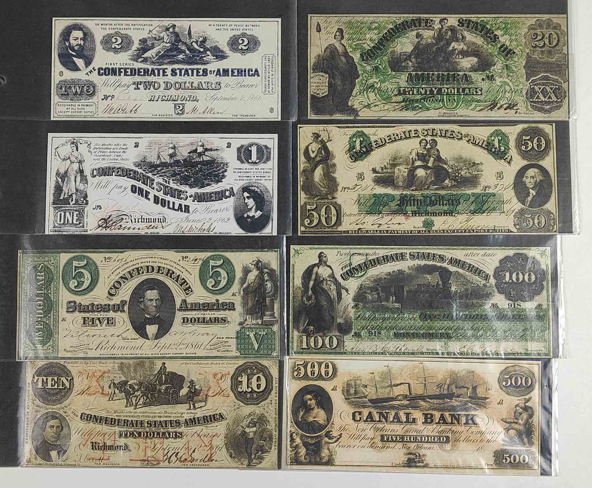 8 Banknoten Kopien USA 1861/62