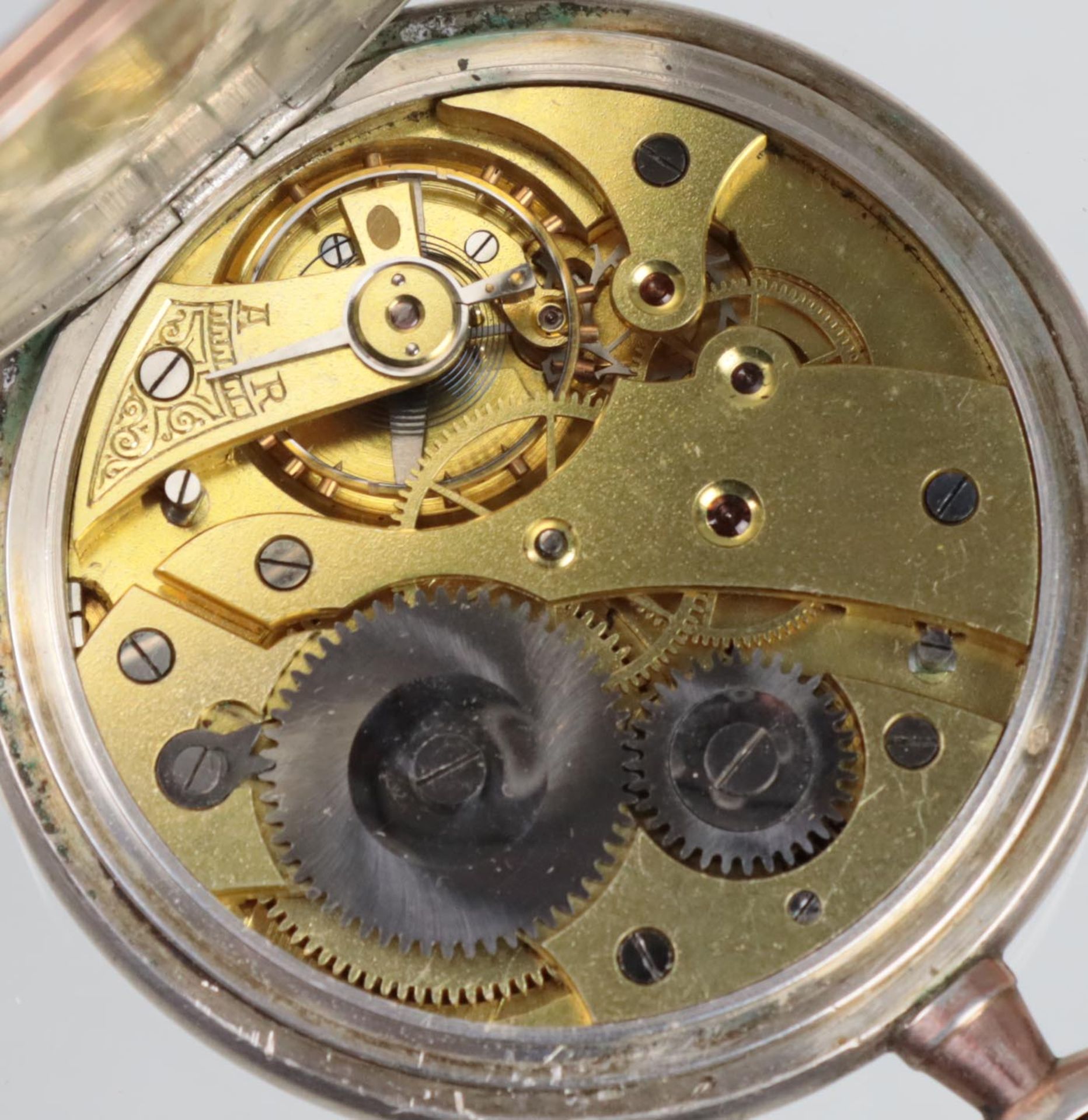 silberne Herren Savonette mit Golddoublé Uhrenkette - Image 5 of 5