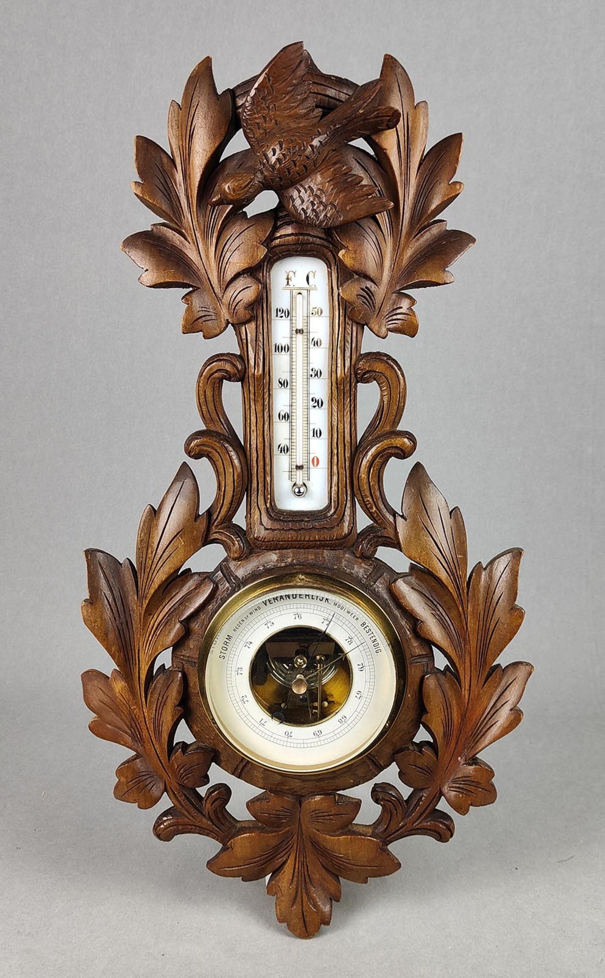 Jugendstil Wandbaro- und thermometer um 1900