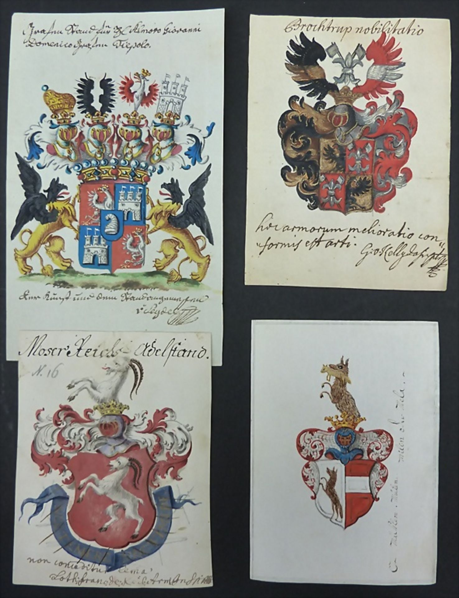 Vier kolorierte Wappen / Four colored coats of arms, deutsch, 17./18. Jh.