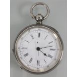 Taschenuhr mit Chronograph / A silver pocket watch with chronograph, Schweiz, 19. Jh.