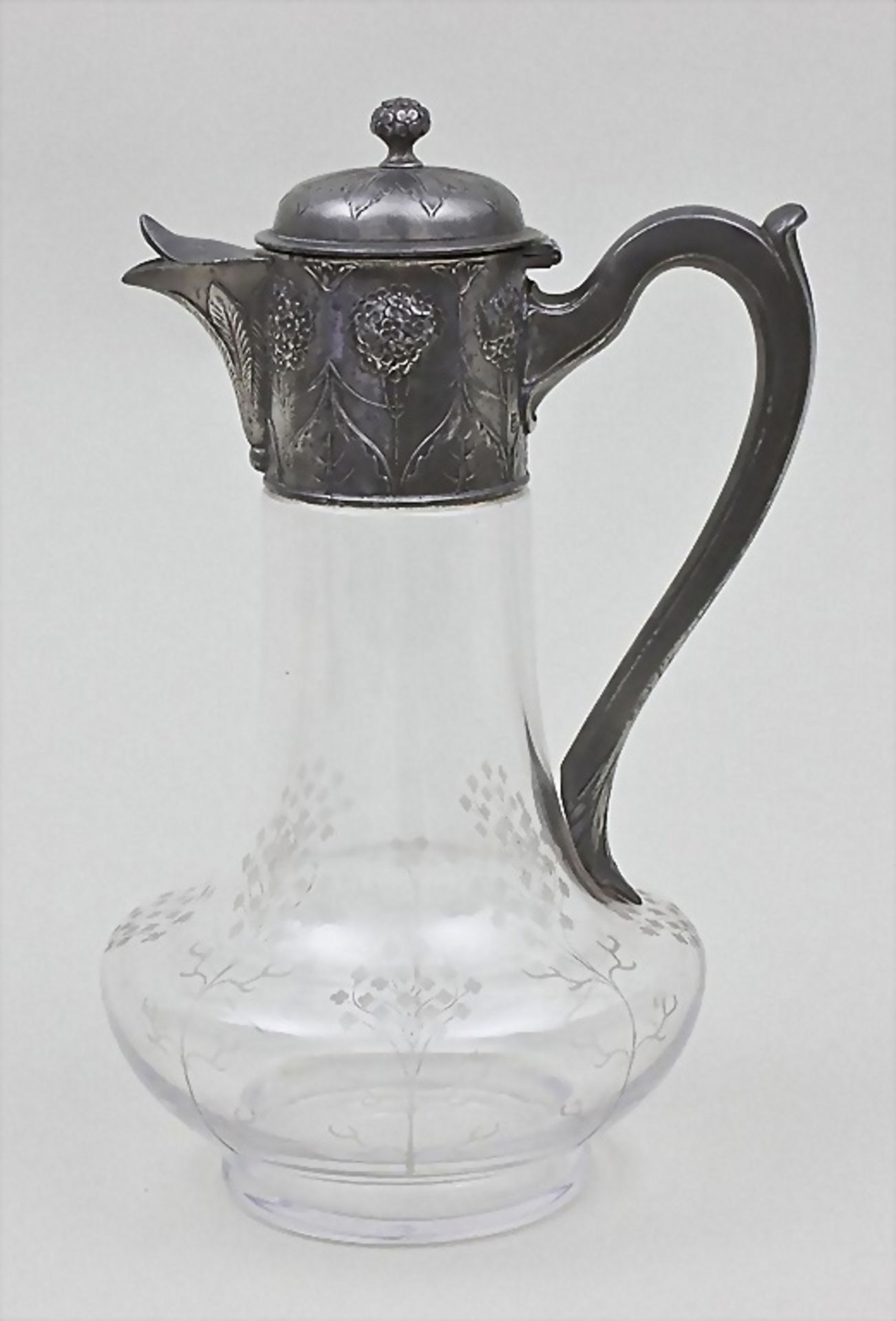Karaffe mit Zinnmontur/Art Nouveau Tin Mounted Glass Decanter, Christofle, Gallia, Frankreich, ... - Bild 2 aus 2