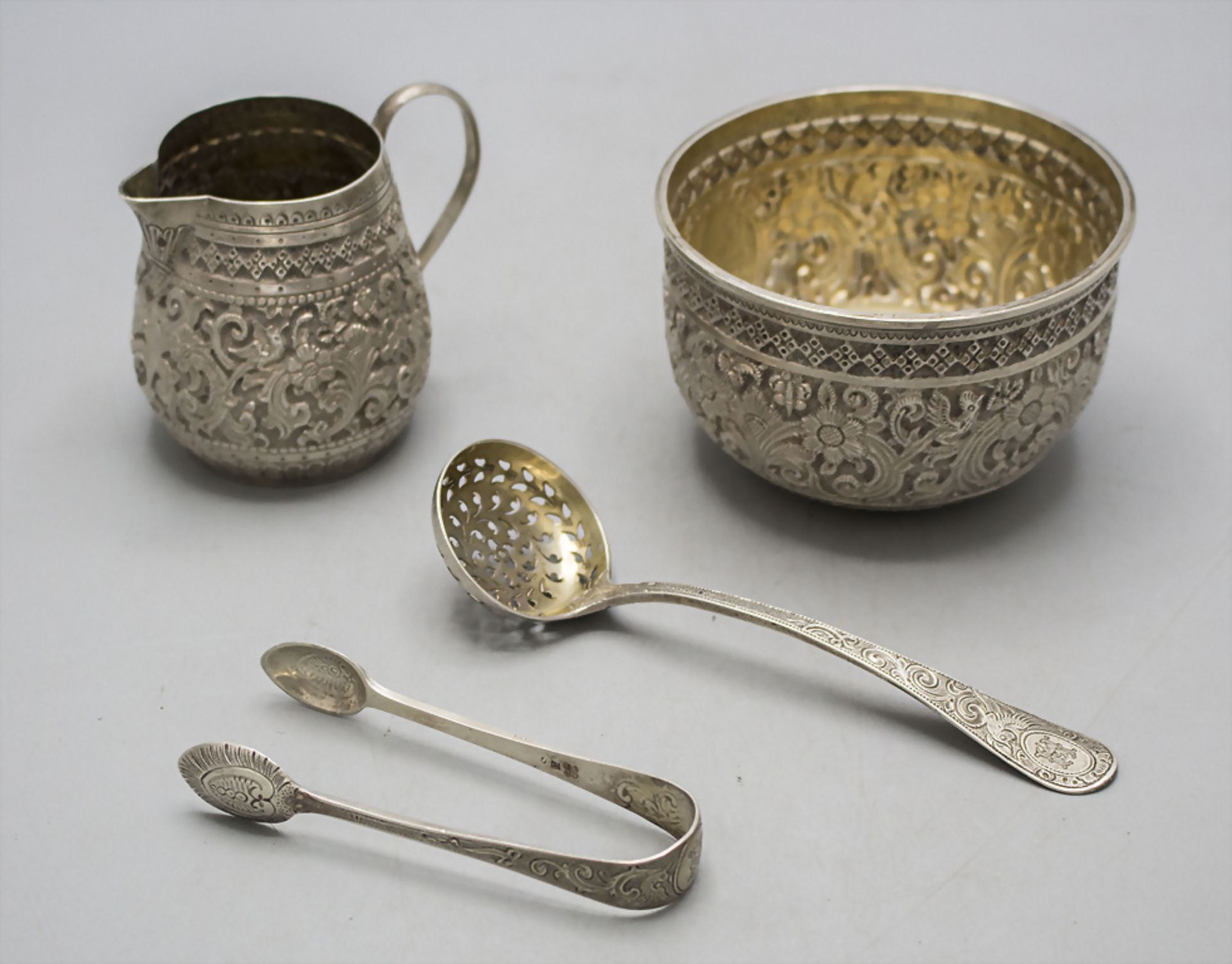 4tlg. Sahne- und Zuckerset / A 4-piece silver cream and sugar set, John Aldwinckle & James ...