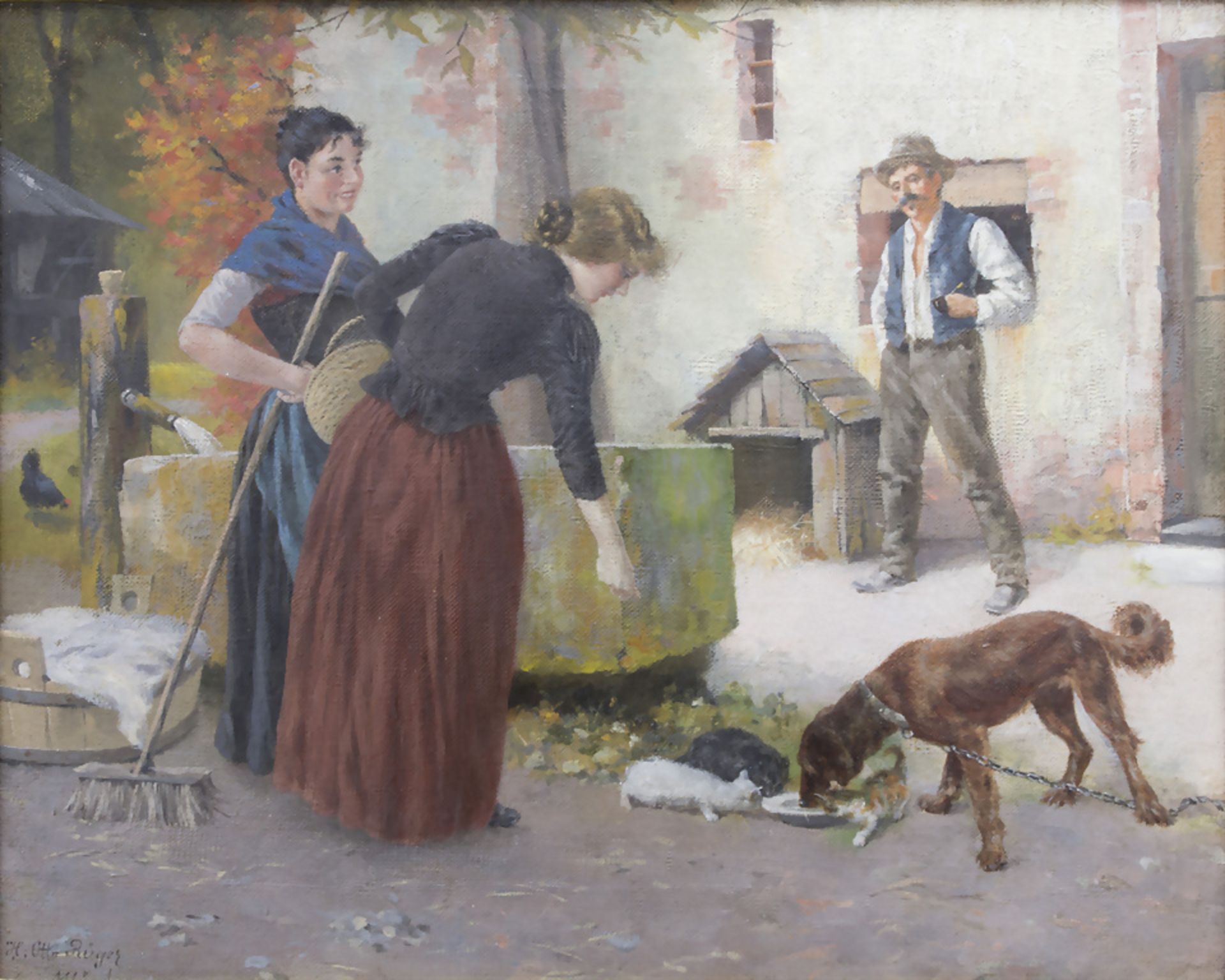 H. Otto Rüger (19./20. Jh.), 'Fütterung von Katzen und Hund' / 'The feed of cats and a dog'