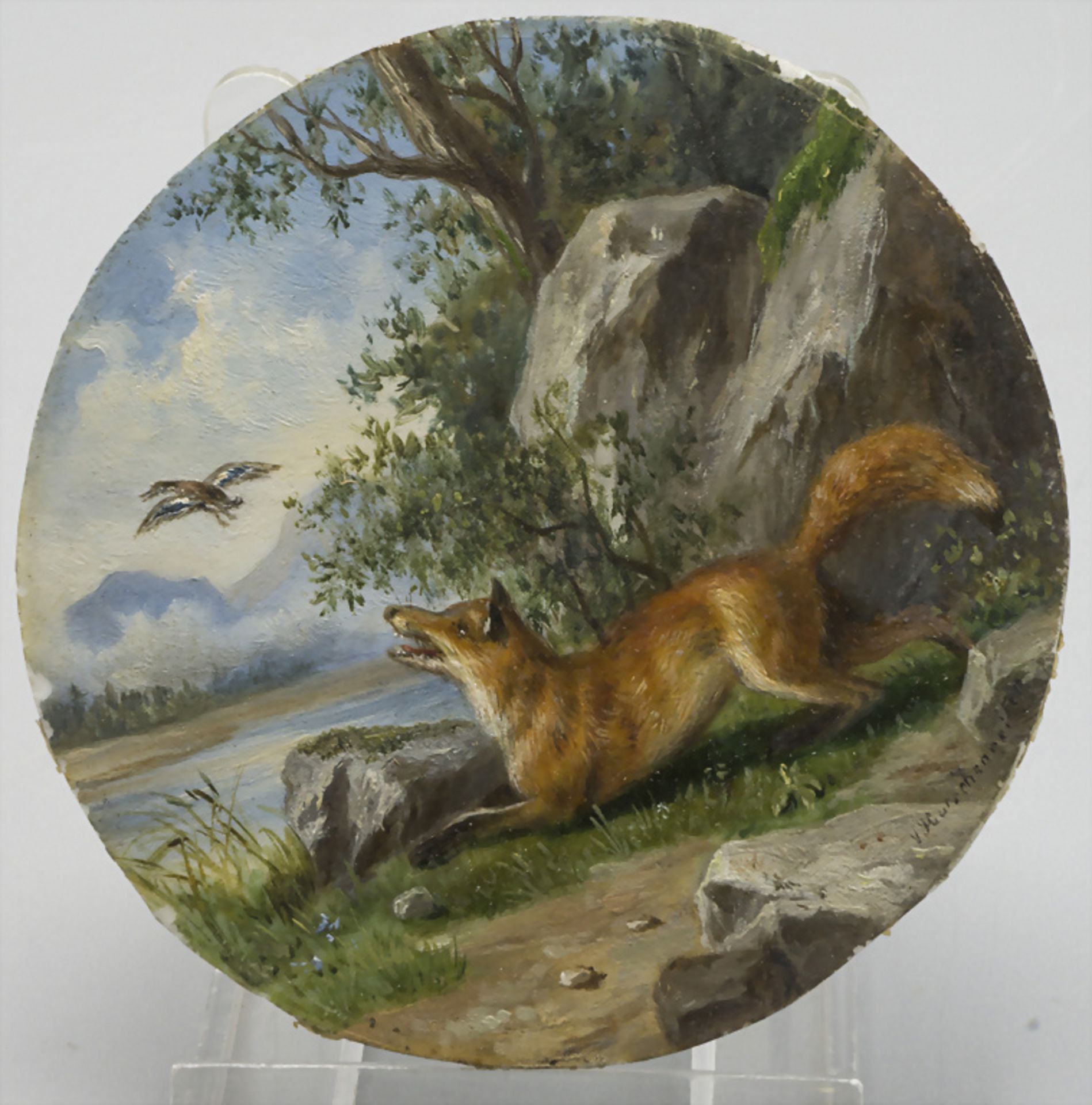 Viktor Max Hutschenreiter (1828-1901), 'Ente jagender Fuchs' / A duck hunting fox, 2. Hälfte ...