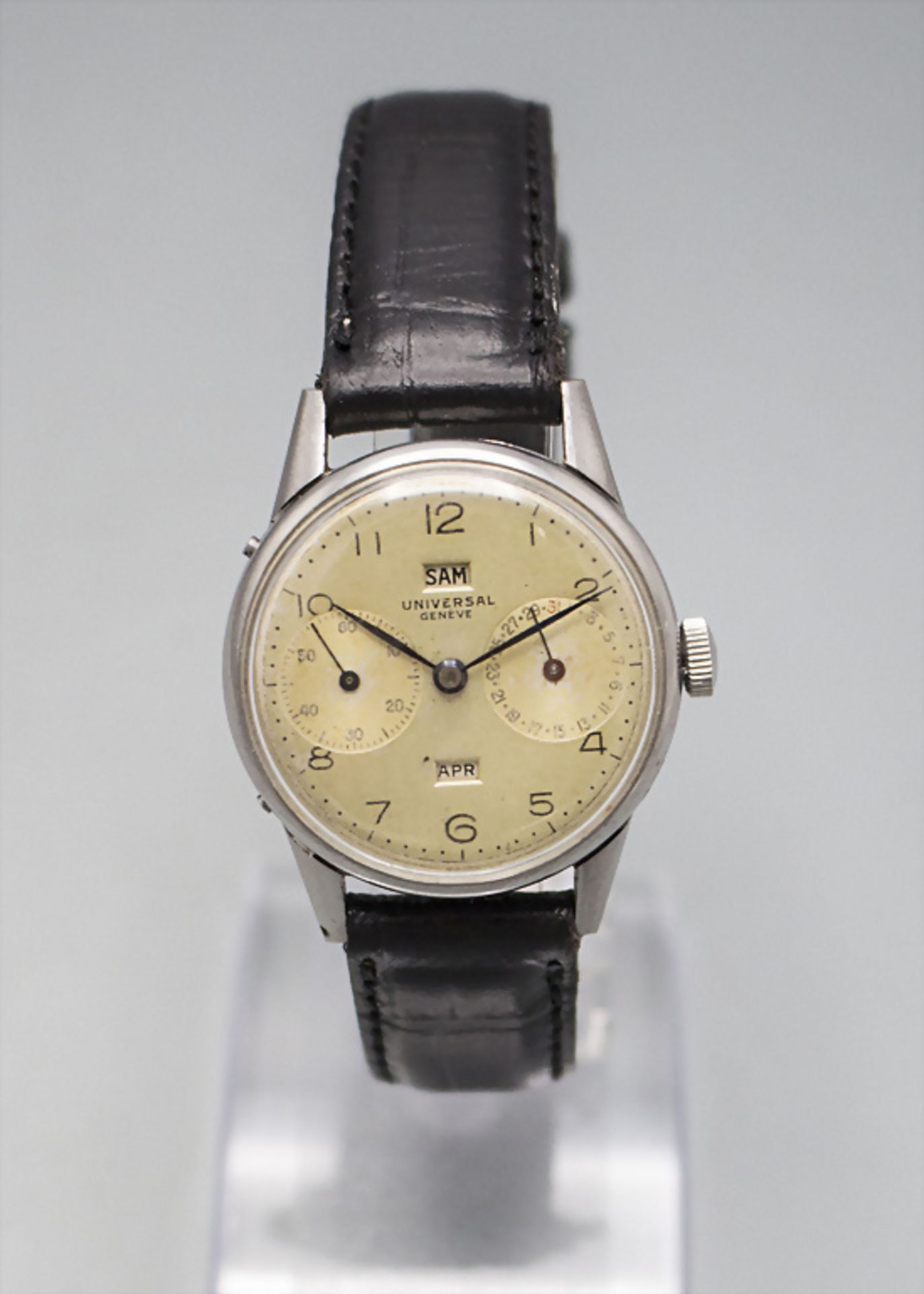 Armbanduhr mit Kalender / A wristwatch with calendar, Universal Geneve, um 1950 - Bild 2 aus 7