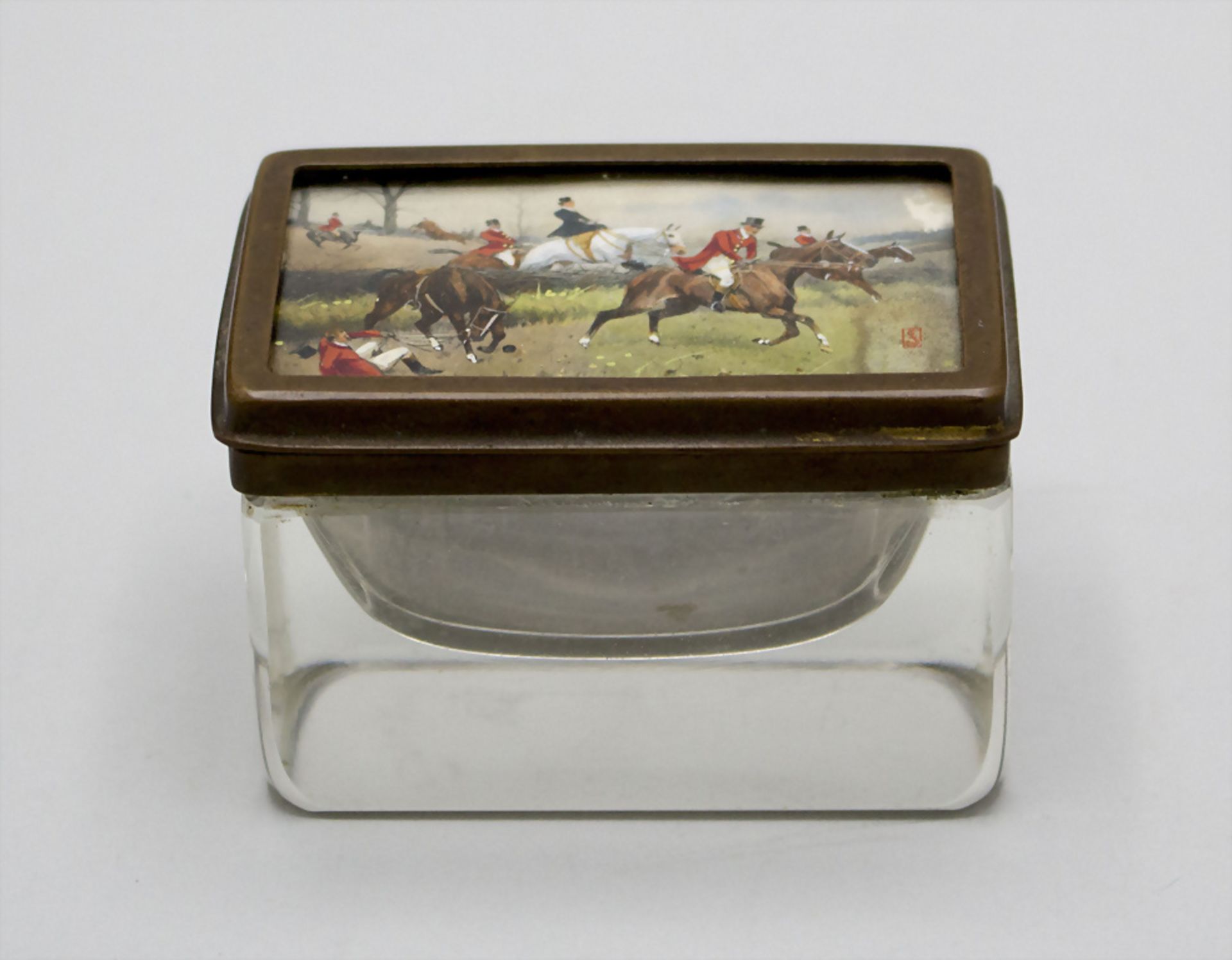 Glasdose mit Miniatur / A glass box with a miniature, England, 19. Jh.