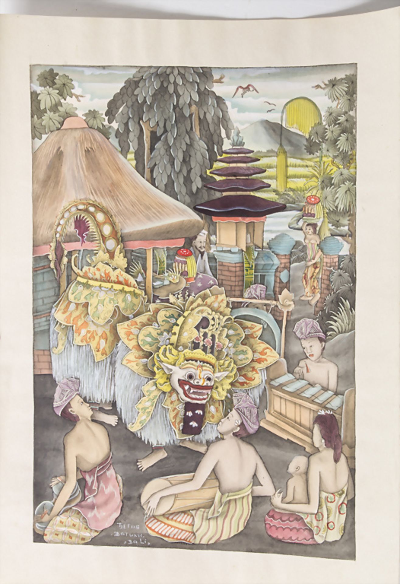 Balinesischer (Batu) Künstler (tätig 1930er Jahre), 'Dorfbewohner mit Barongmaske' / ... - Image 2 of 4