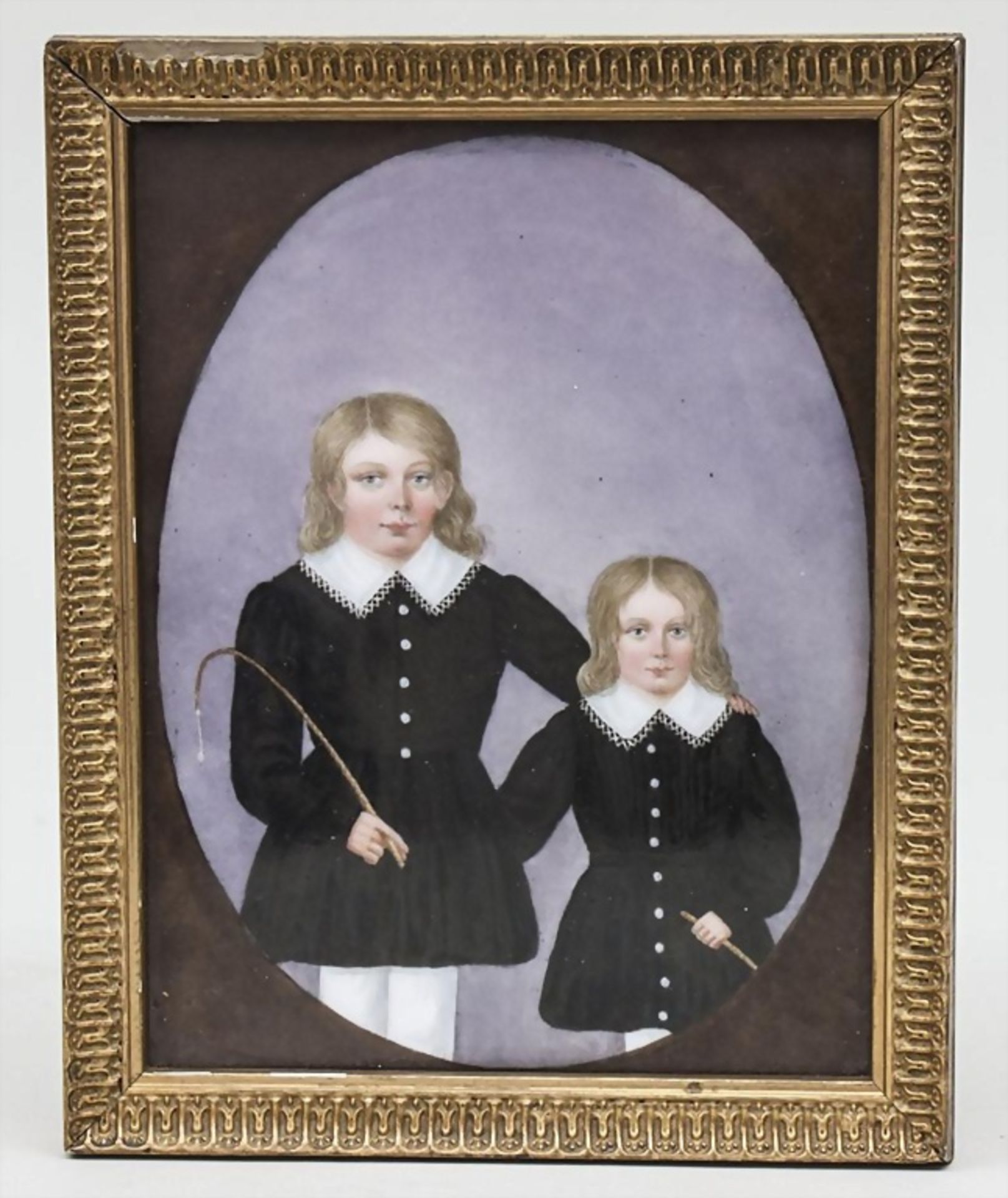 Porträts zweier Kinder / Porcelain Miniature Of 2 Children, 19. Jh.