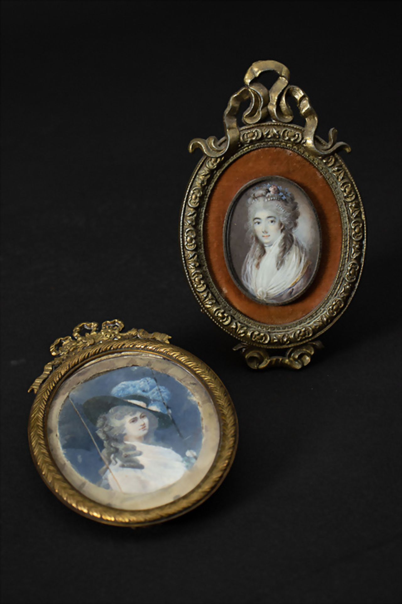 Zwei Rokoko Miniatur Damenporträts / Two Rococo miniature portraits of two ladies, 18. Jh.