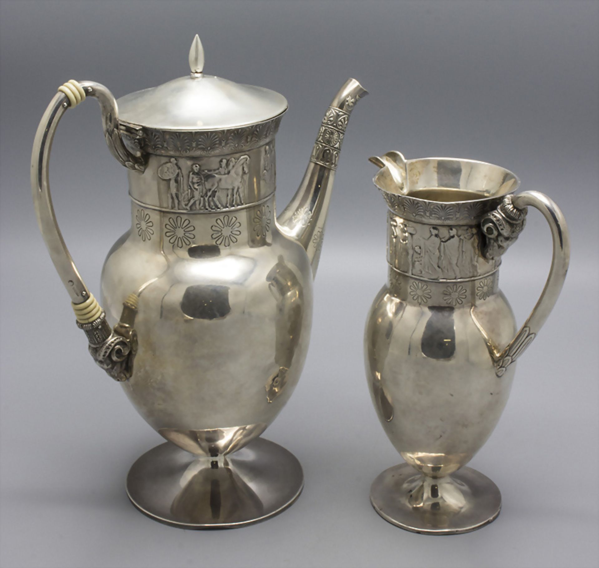 Jugendstil Kaffeekanne und Milchkanne / An Art Nouveau silver coffee pot and milk jug, ... - Bild 2 aus 12
