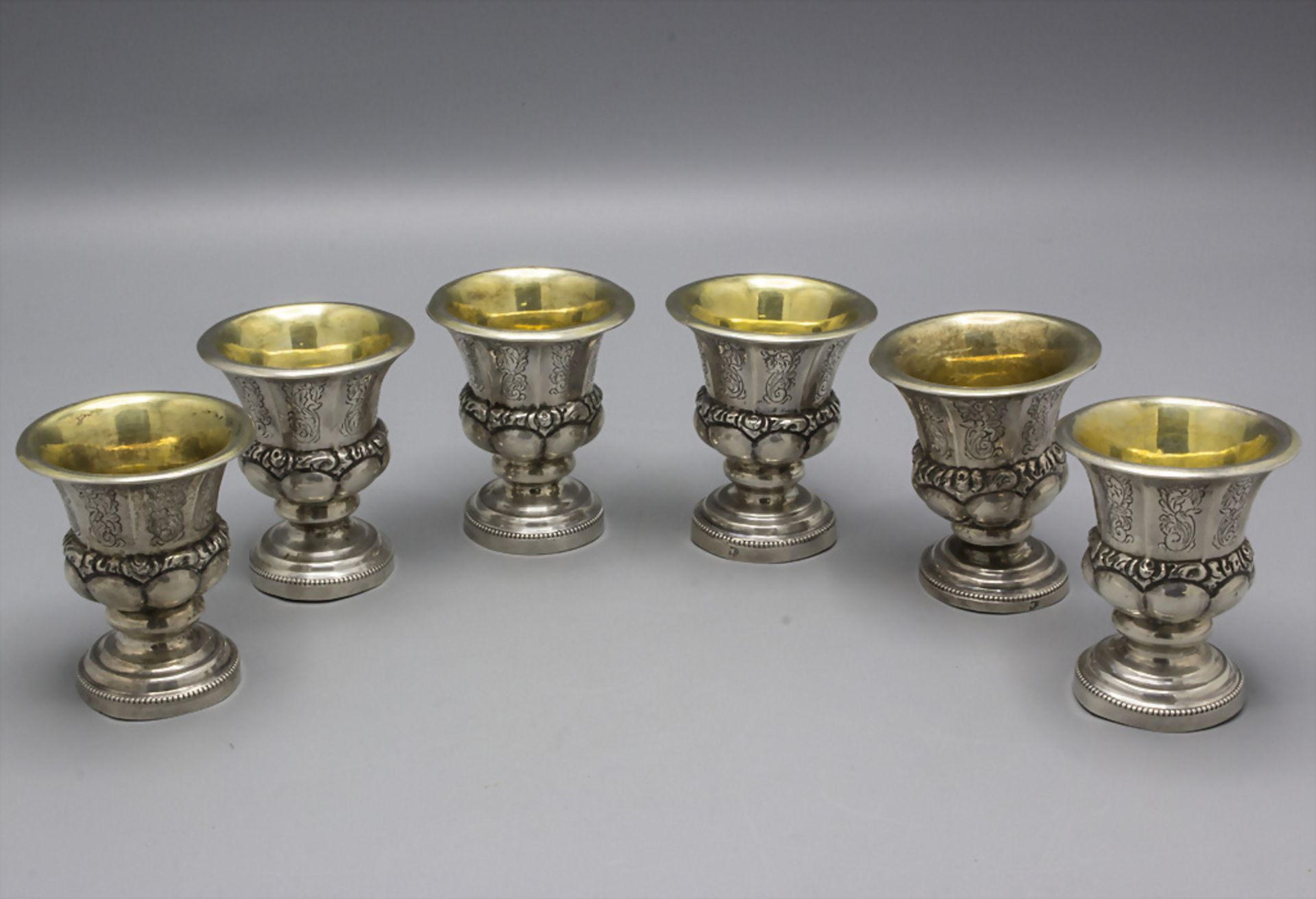 6 Kiddush Becher / 6 silver beaker, Neapel / Napoli / Naples, nach 1834