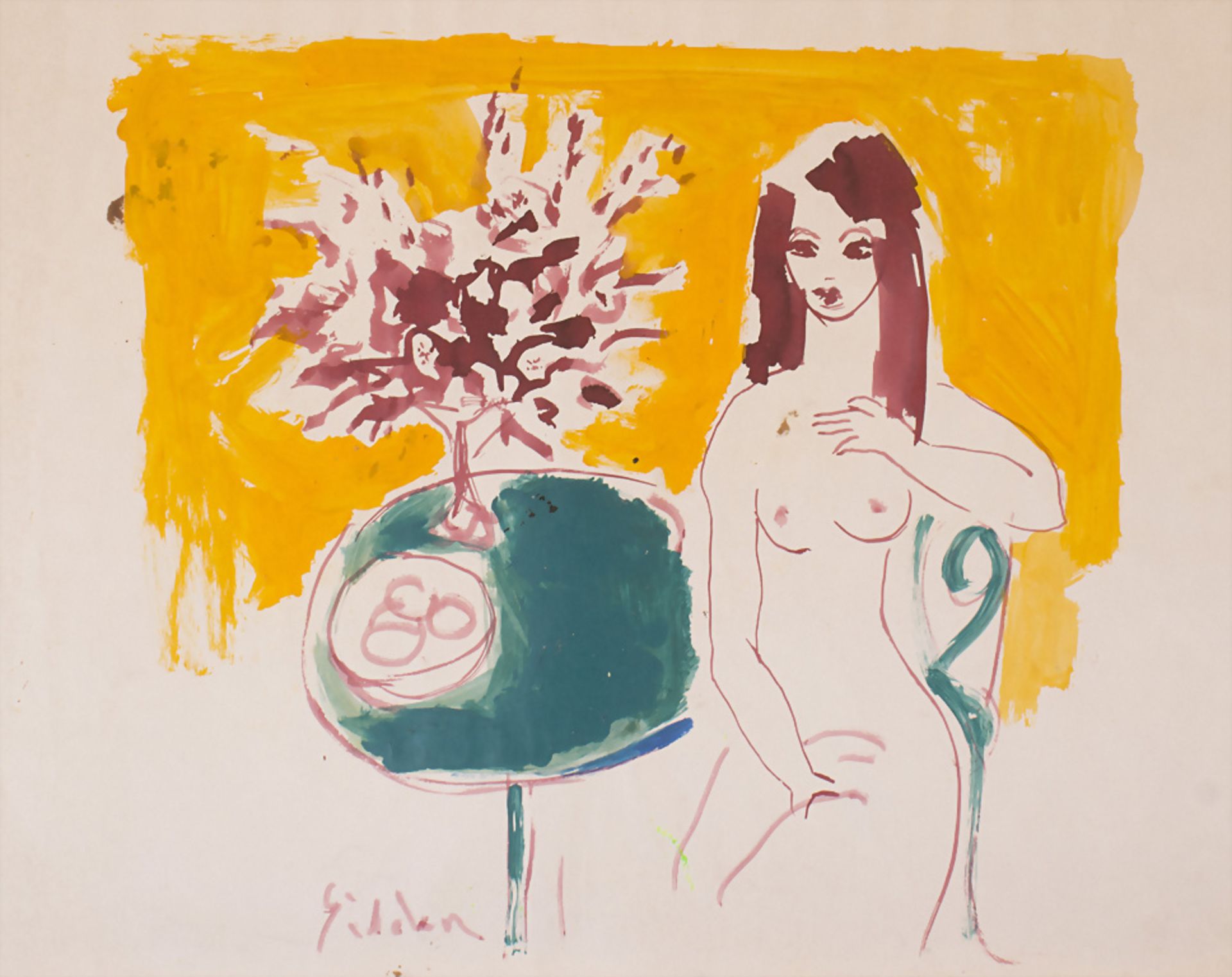 Jacob Gildor (*1948), 'A female nude sitting at a table', 2. Hälfte 20. Jh.
