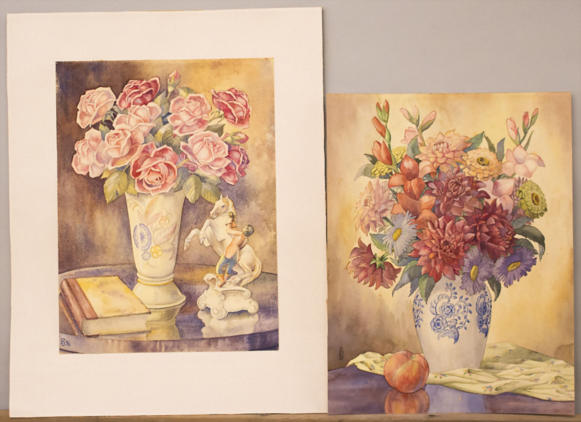 Monogrammist R.E., zwei Blumenstillleben / Two floral stilllifes, 1936 und 1943