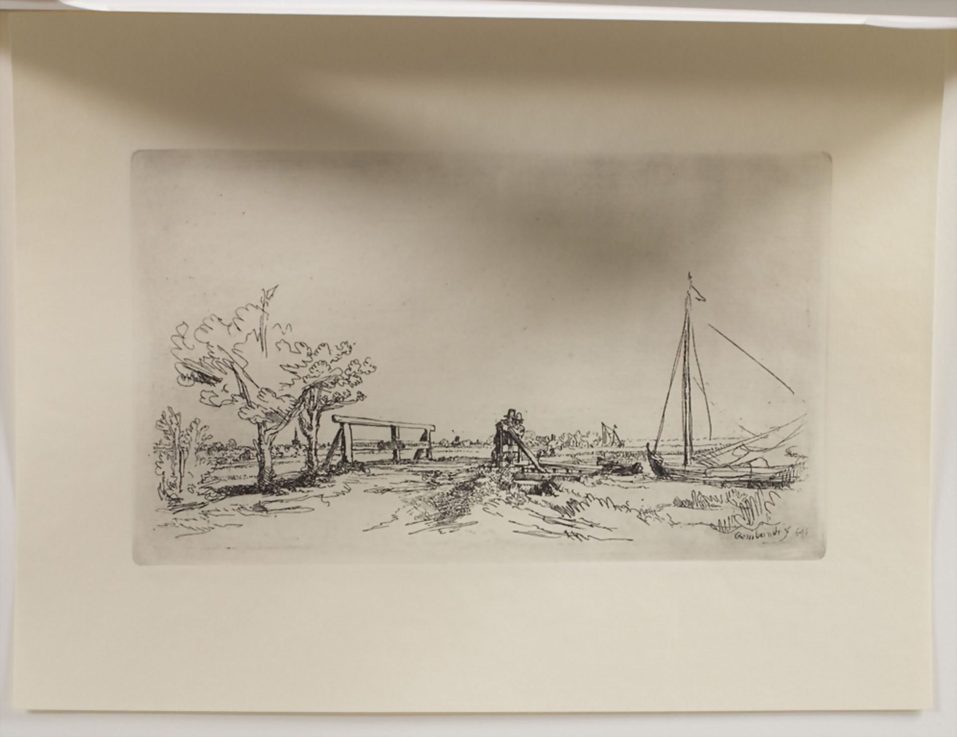 Nach Rembrandt Harmensz van Rijn (1606-1662), 'Landschaft mit Boot und zwei Männern' / ... - Bild 4 aus 4