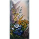 René Restoueix (1924-), Emaillemalerei 'Blumenstillleben' / An enamel painting 'floral ...