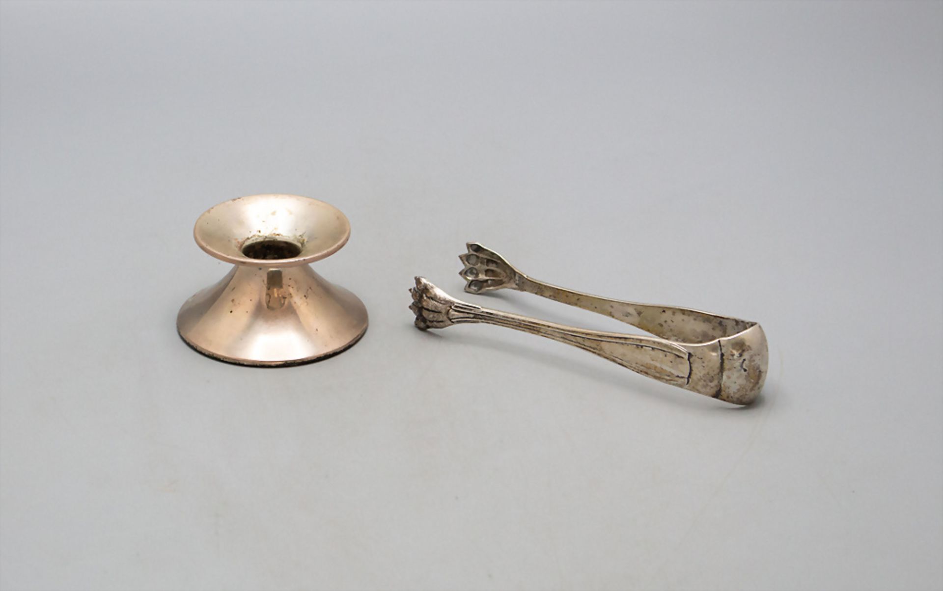 Zuckerzange und Leuchter / Silver sugar tongs and candlestick, Deutschland/Italien