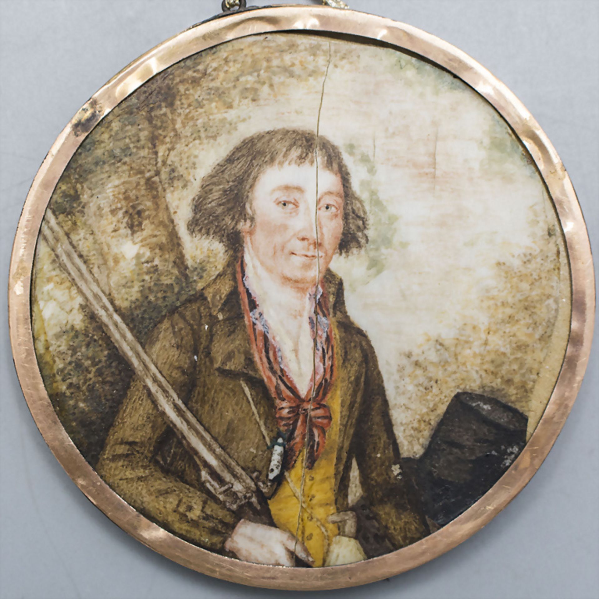 Miniatur Porträt eines Jägers mit Gewehr / A miniature portrait of a hunter with a hunting ...