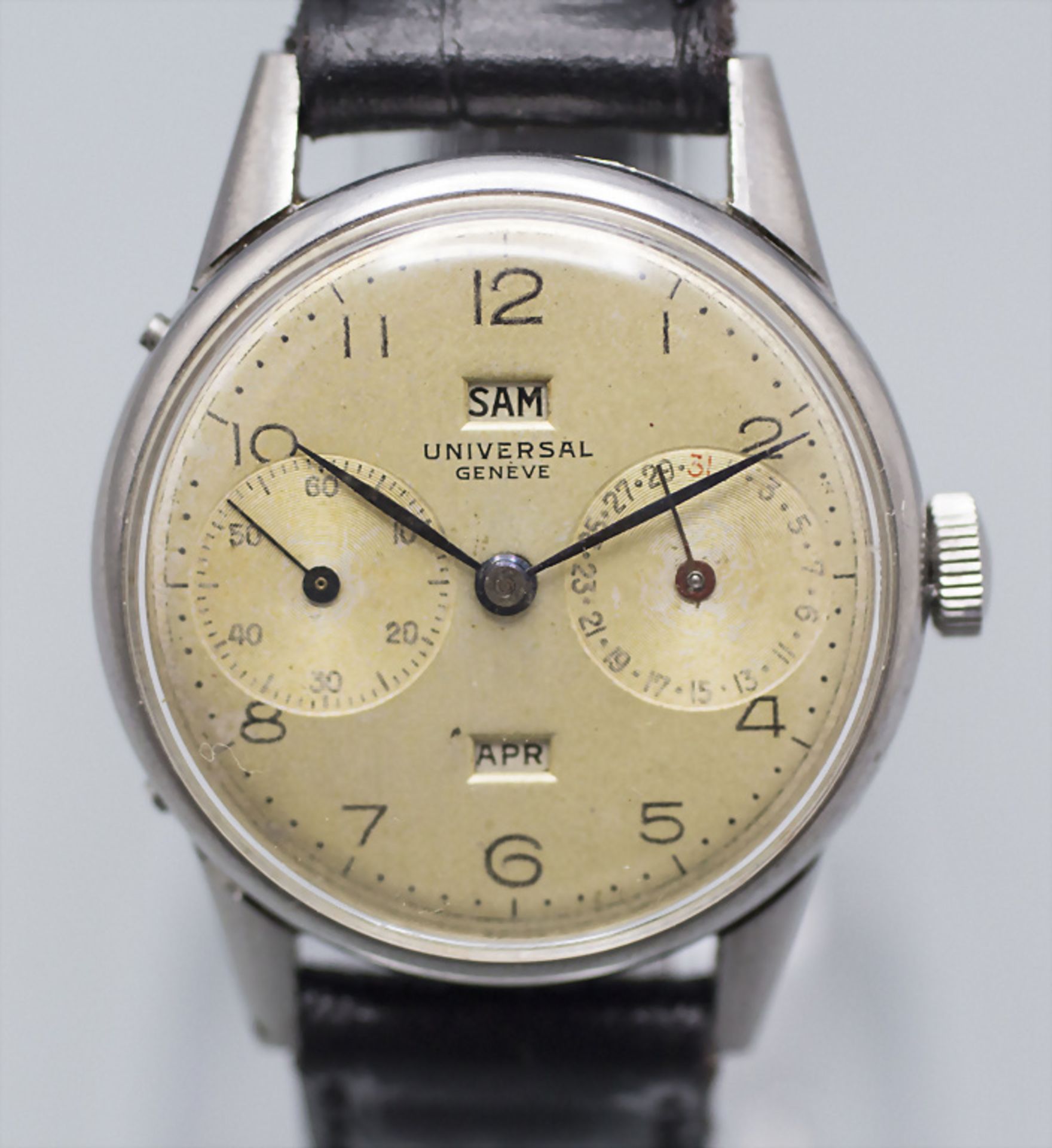 Armbanduhr mit Kalender / A wristwatch with calendar, Universal Geneve, um 1950