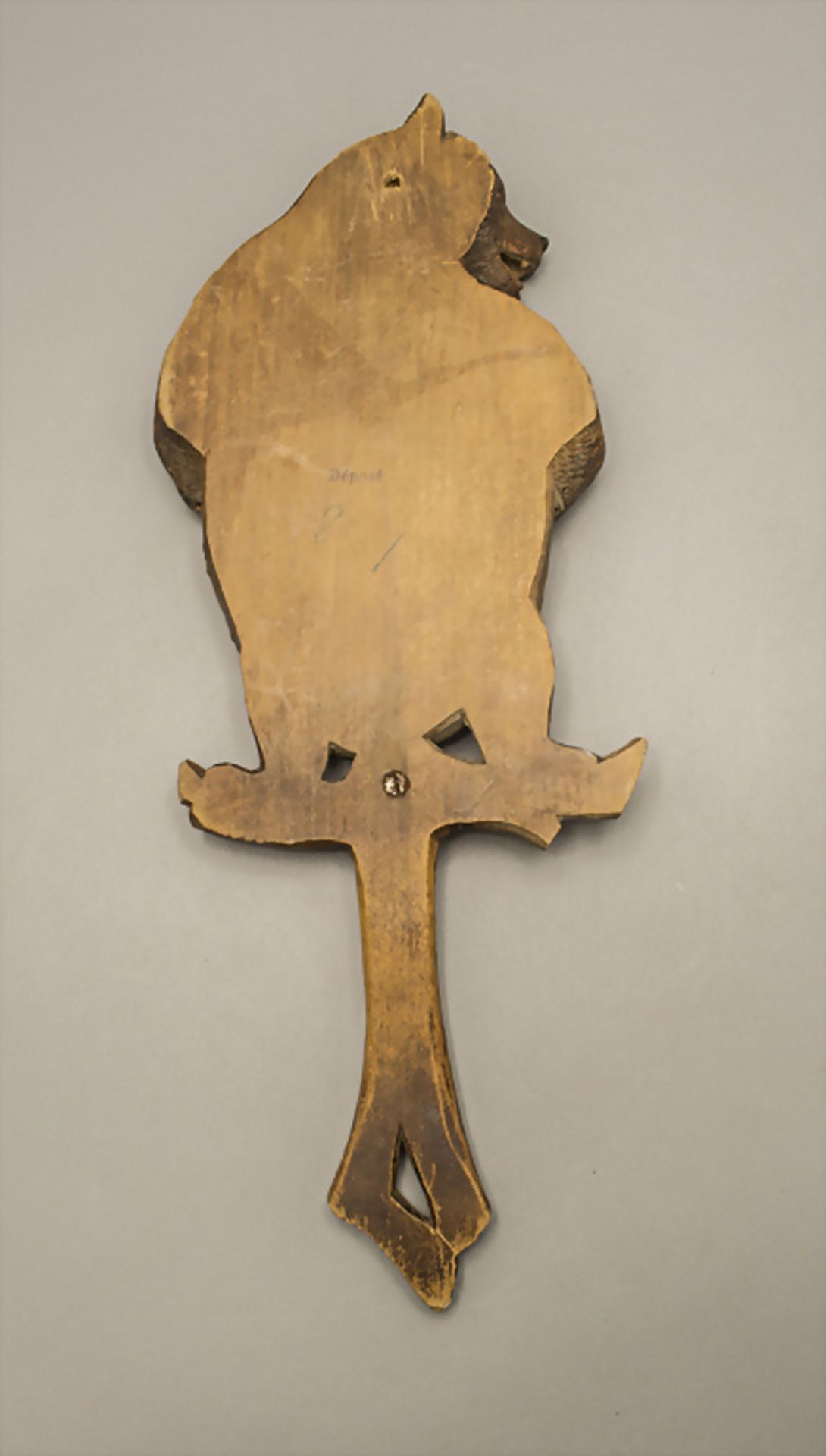 Seltener Handspiegel mit Bär / A rare wooden hand mirror with a bear, Brienz, Schweiz, 19. Jh. - Bild 2 aus 2