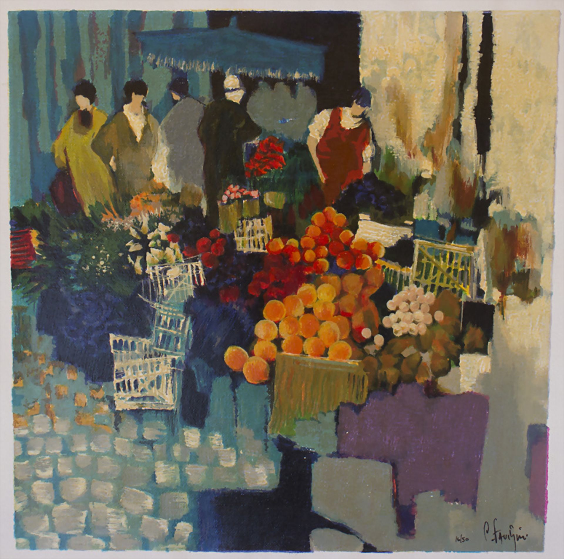 Claude Fauchère (*1936), 'Marktszene' / 'Food market', 20. Jh.