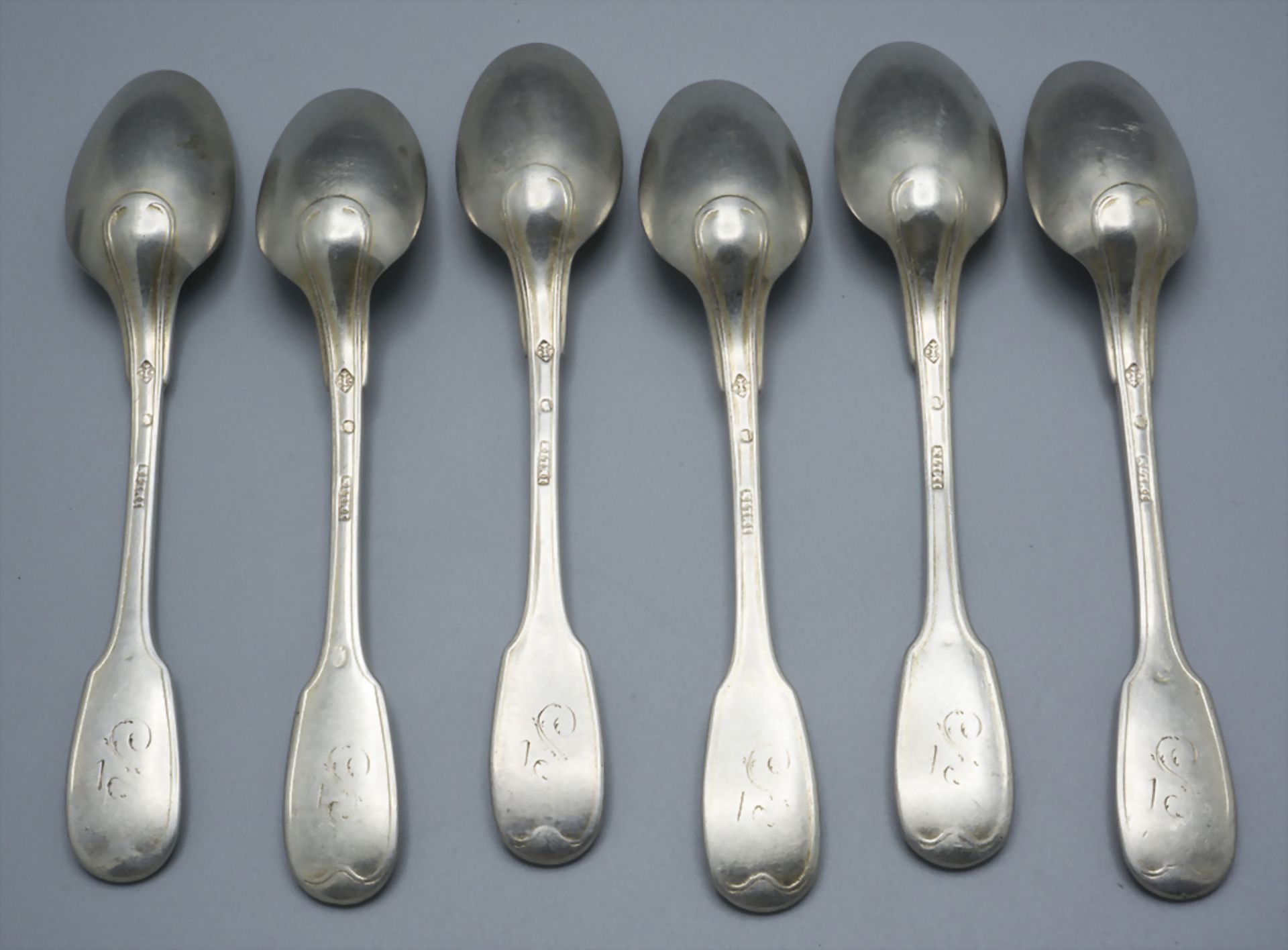 6 Löffel / 6 cuillères en argent massif / 6 silver spoons, Francois Daniel Imlin, Straßburg / ... - Image 2 of 6