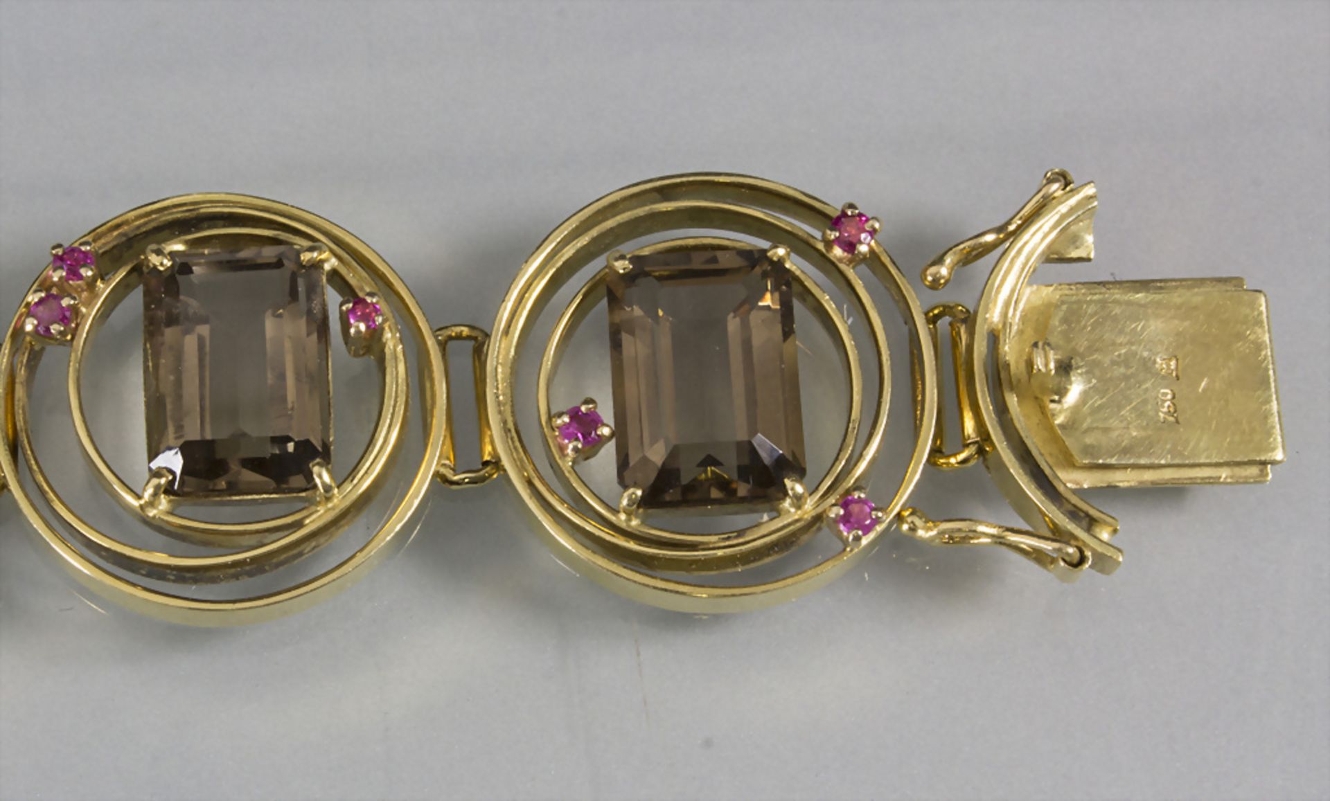 Armband mit Rauchtopas und Rubinen / A 18ct gold bracelet with topas and rubies - Bild 3 aus 6