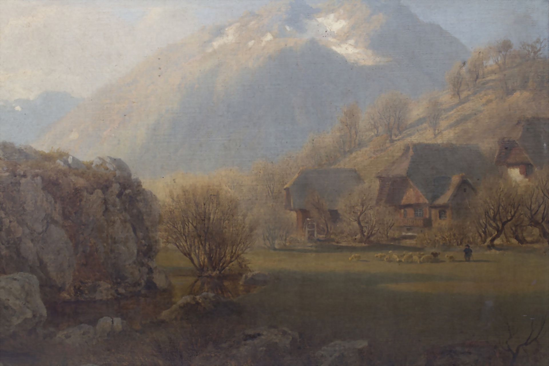 Jacob Vollweider (1834-1891), 'Gebirgslandschaft mit Bauernhäusern und Figurenstaffage / A ... - Bild 2 aus 4