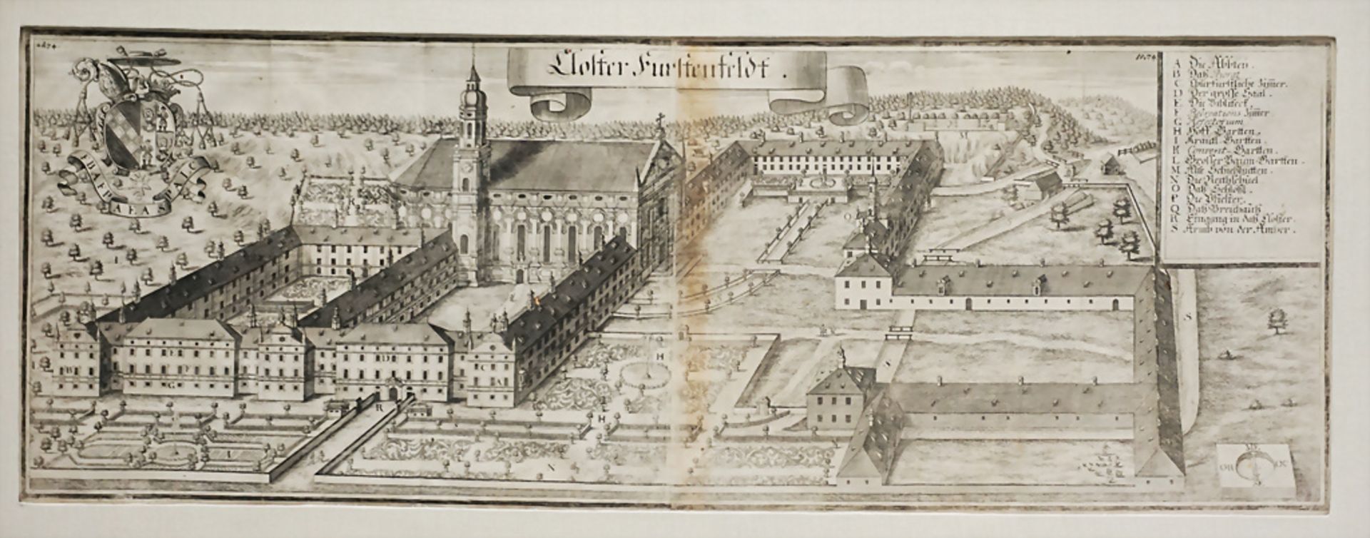 Kupferstich 'Kloster Fürstenfeldt' in Fürstenfeldbruck bei München / A copper engraving, um 1700
