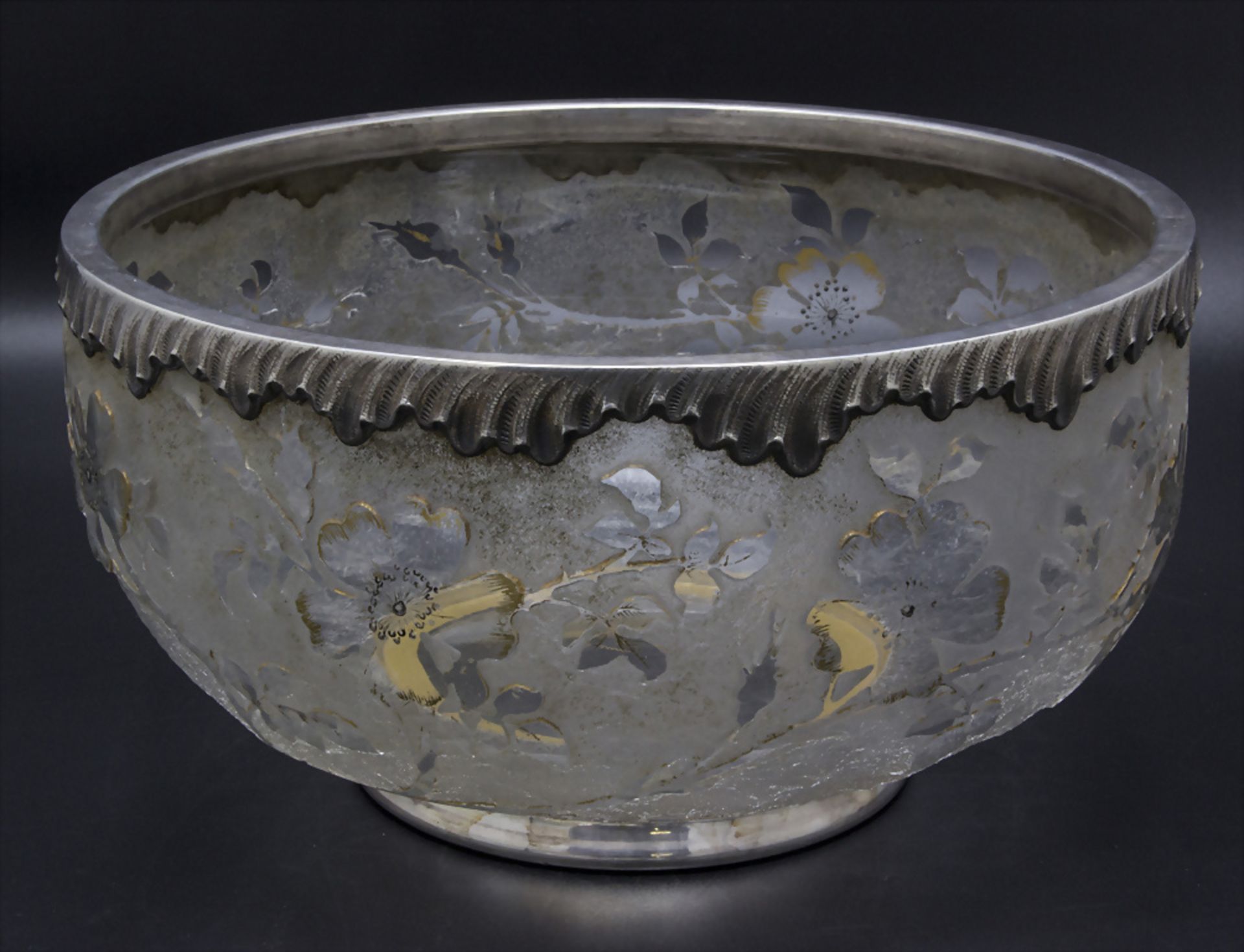 Jugendstil Schale mit Silbermontur / An Art Nouveau fruit bowl with silver mount, Daum Frères, ... - Bild 4 aus 7