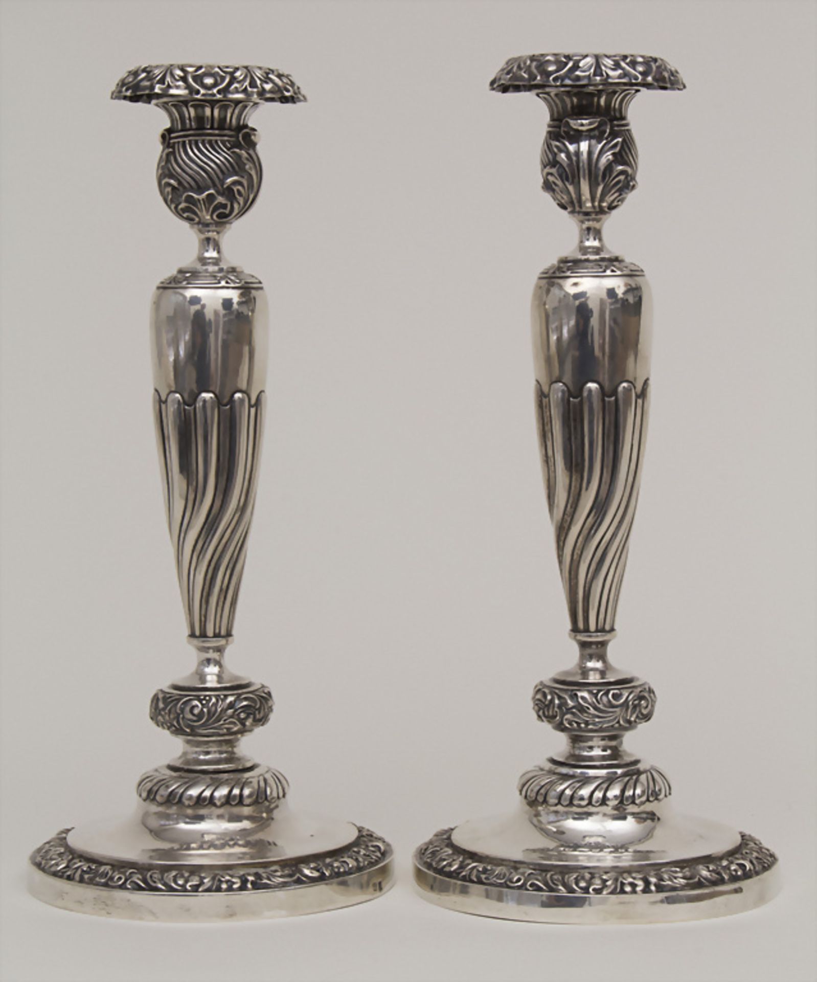Paar Empire Kerzenleuchter / A pair of silver Empire candlesticks, Francois Drion, Lüttich / ... - Bild 2 aus 7