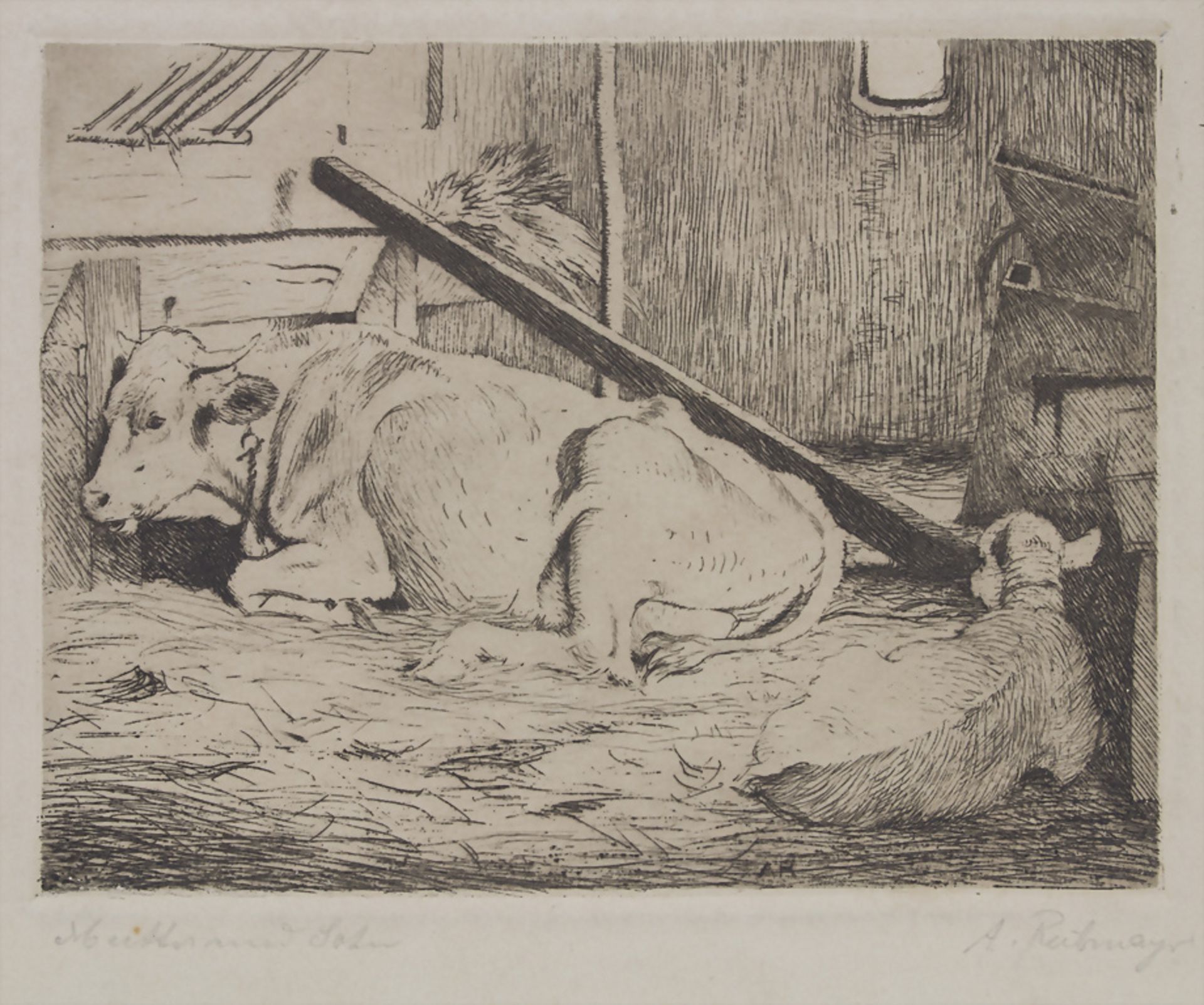 Albert Reibmayer (1881-1941), 'Kuh und Kalb im Stall' / 'A cow and calf'