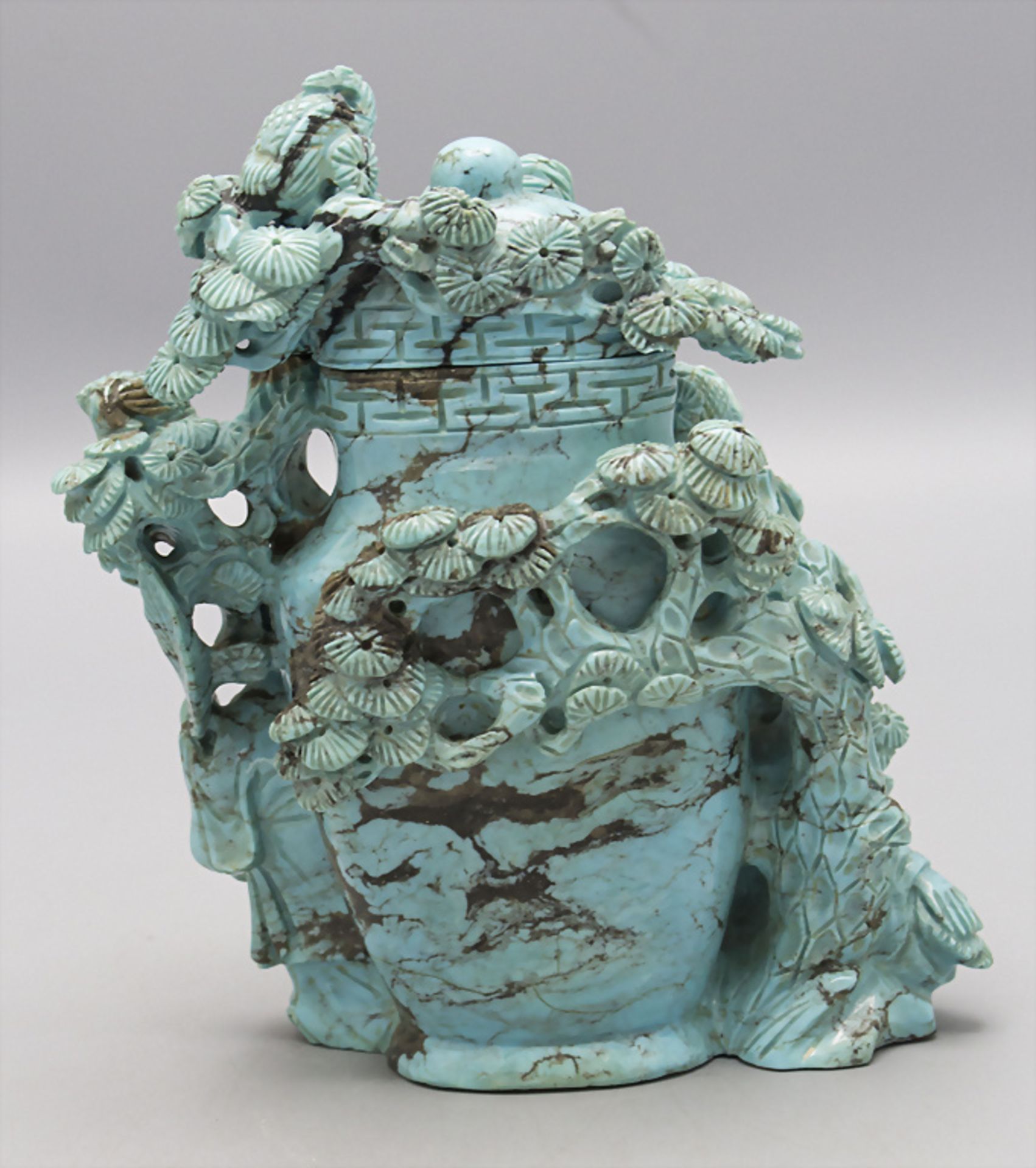 Türkis-Deckelvase / A turquoise lidded vase, China, späte Qing-Dynastie (1644-1911) - Bild 3 aus 7