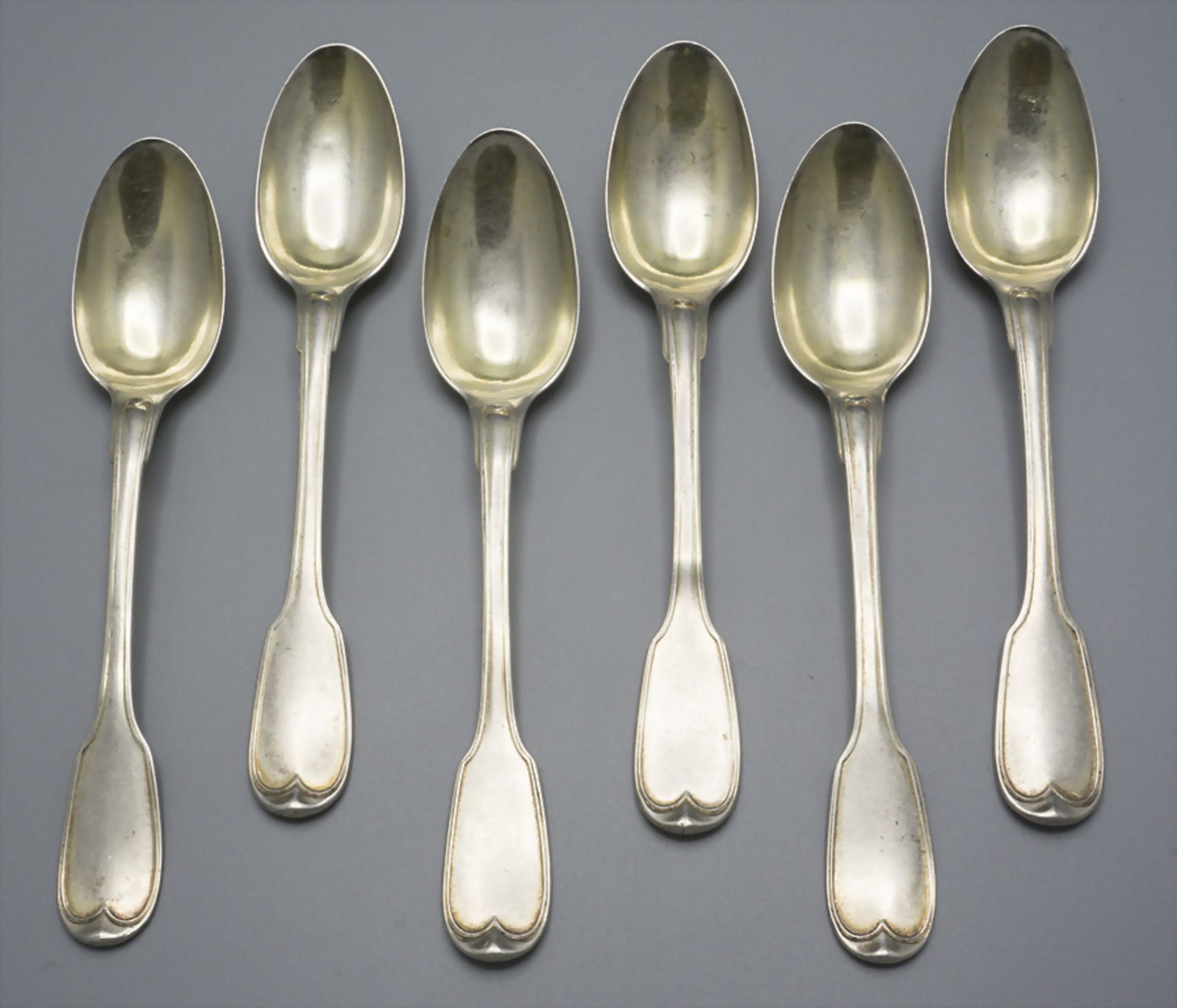 6 Löffel / 6 cuillères en argent massif / 6 silver spoons, Francois Daniel Imlin, Straßburg / ...