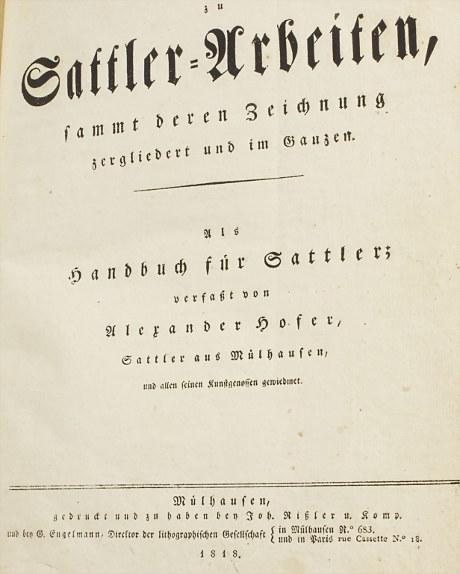 A. Hofer, 'Anweisung zu Sattler-Arbeiten', 1818 - Image 2 of 8