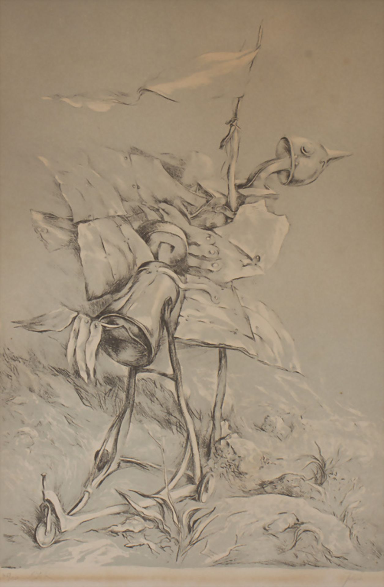 Samuel Bak (*1933), 'Surreale Darstellung mit Rüstung im Wind', 20. Jh.